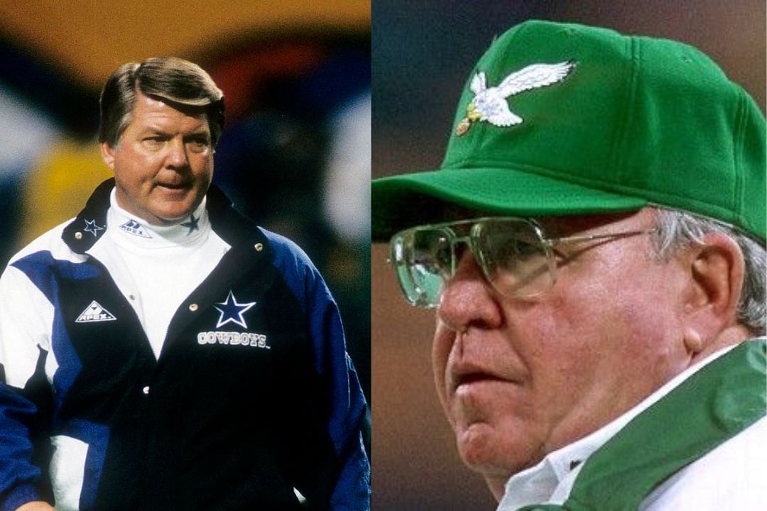 Former Cowboys HC Jimmy Johnson (l) and former Eagles HC Buddy Ryan (r)