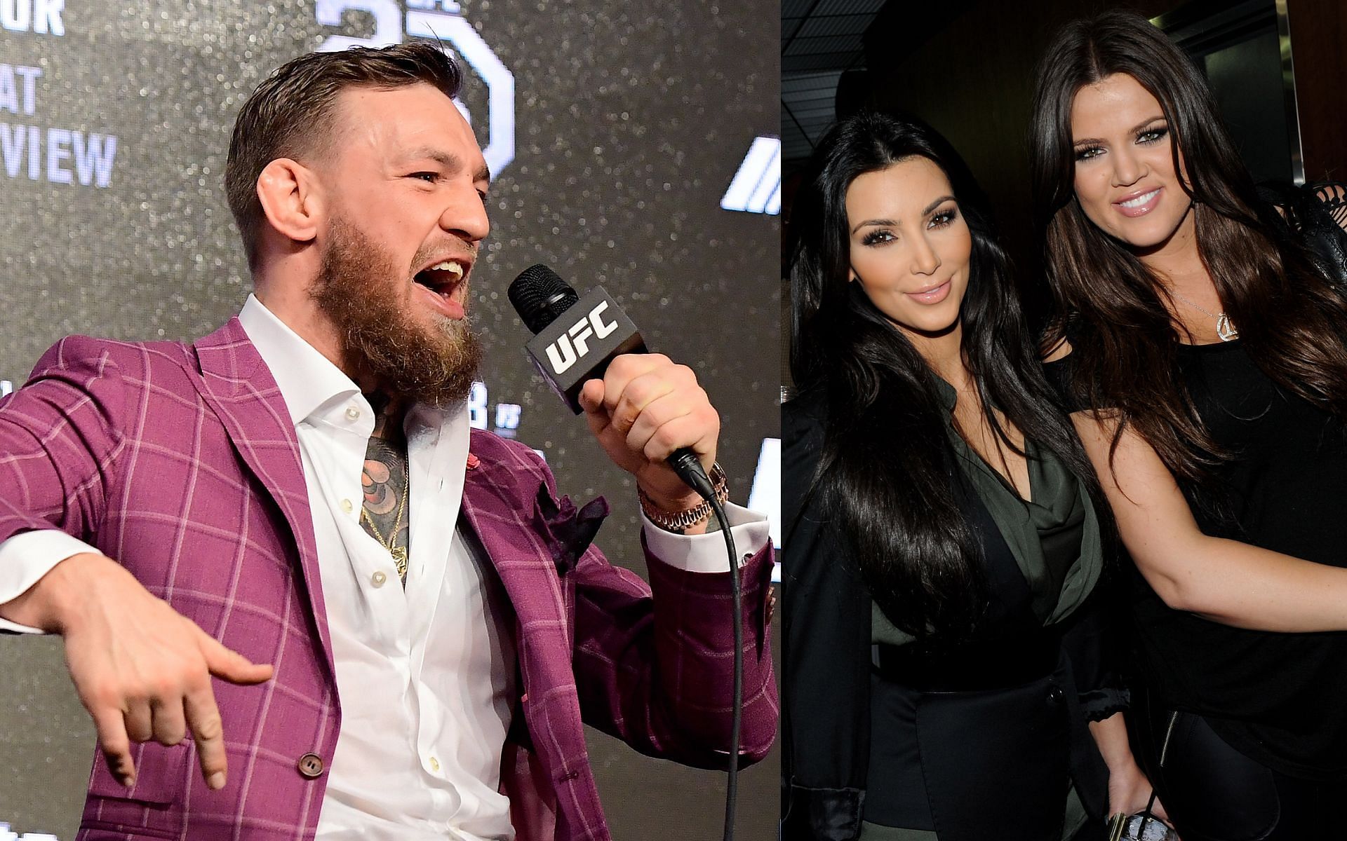 Conor McGregor (left) and Kim Kardashian and Khloe Kardashian (right). [via Getty Images]