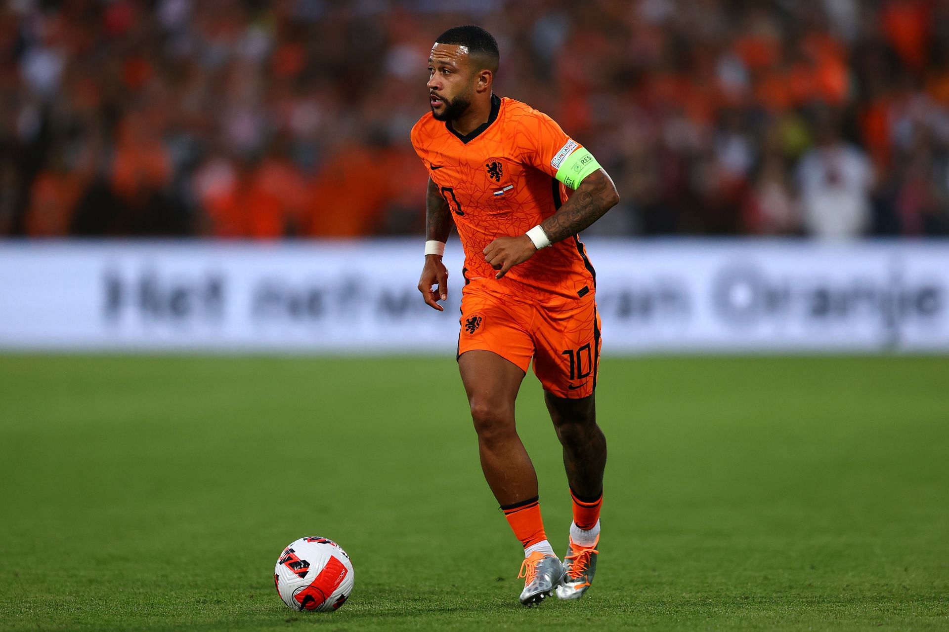 Memphis Depay in action against Poland