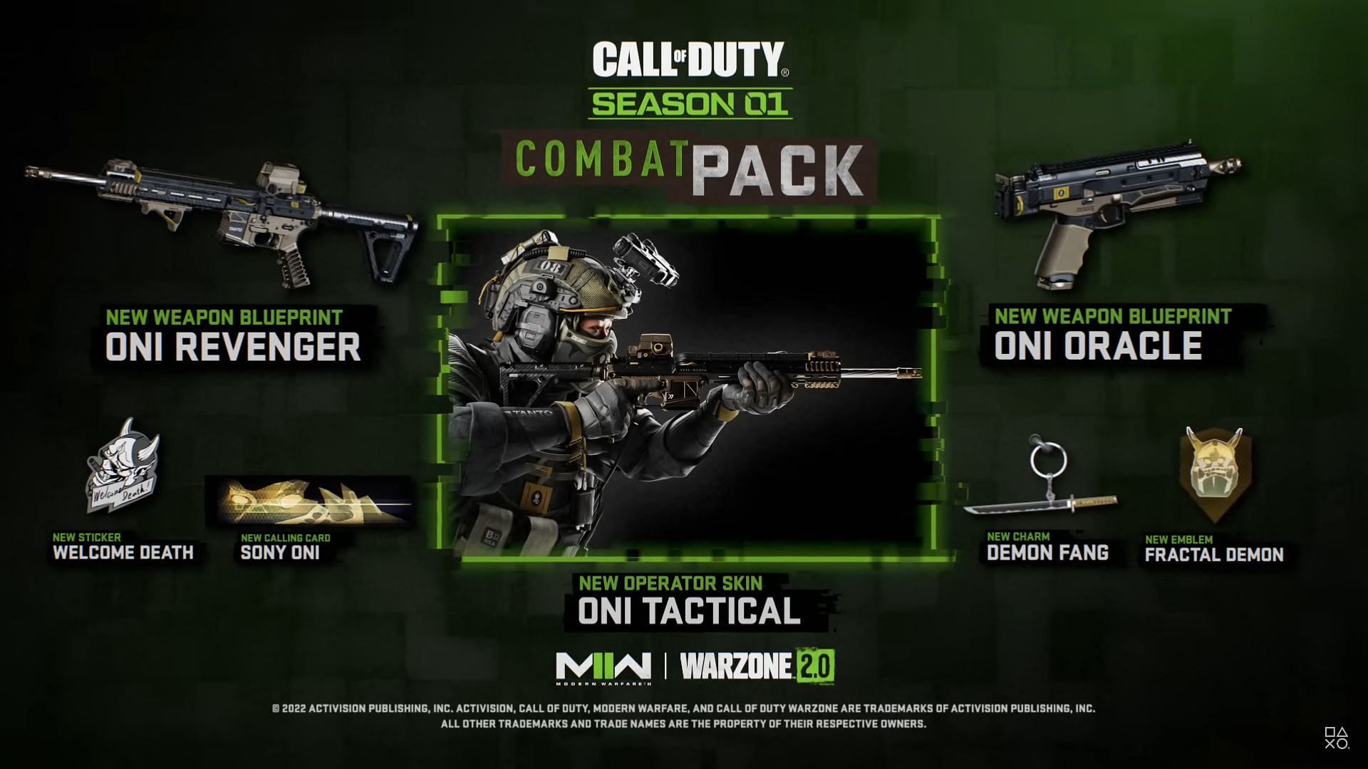 All items in the MW2 and WZ2 Season 1 PlayStation Combat Pack (Image via Activision)
