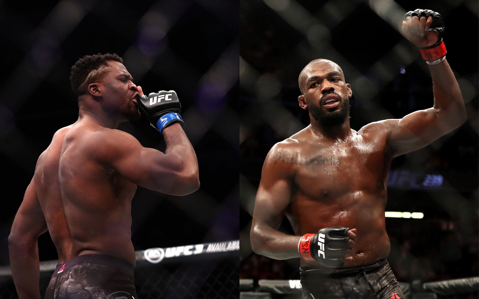 Francis Ngannou (left) and Jon Jones (right). [via Getty Images]
