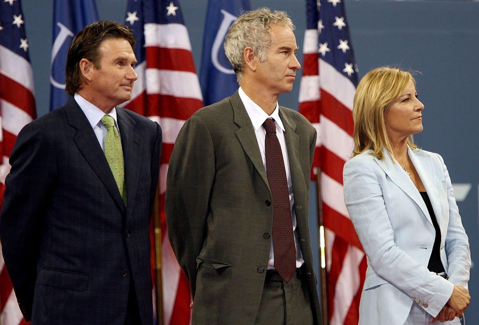 Chris Evert and Jimmy Connors with John McEnroe at the 2006 US Open