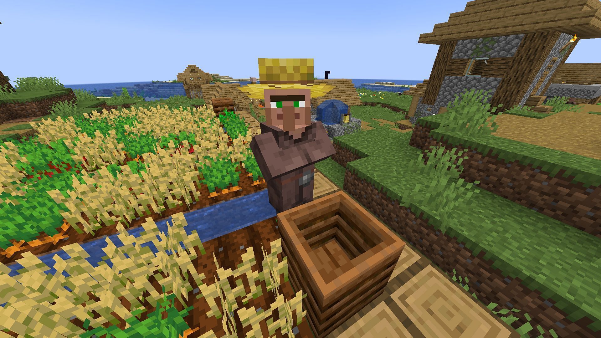 Farmers can take wheat for some emeralds in Minecraft (Image via Mojang)