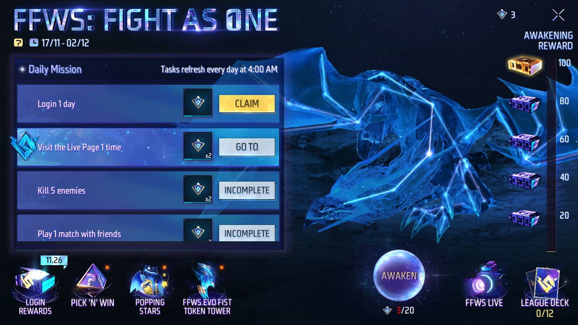 Click on the login rewards option in the bottom left corner (Image via Garena)