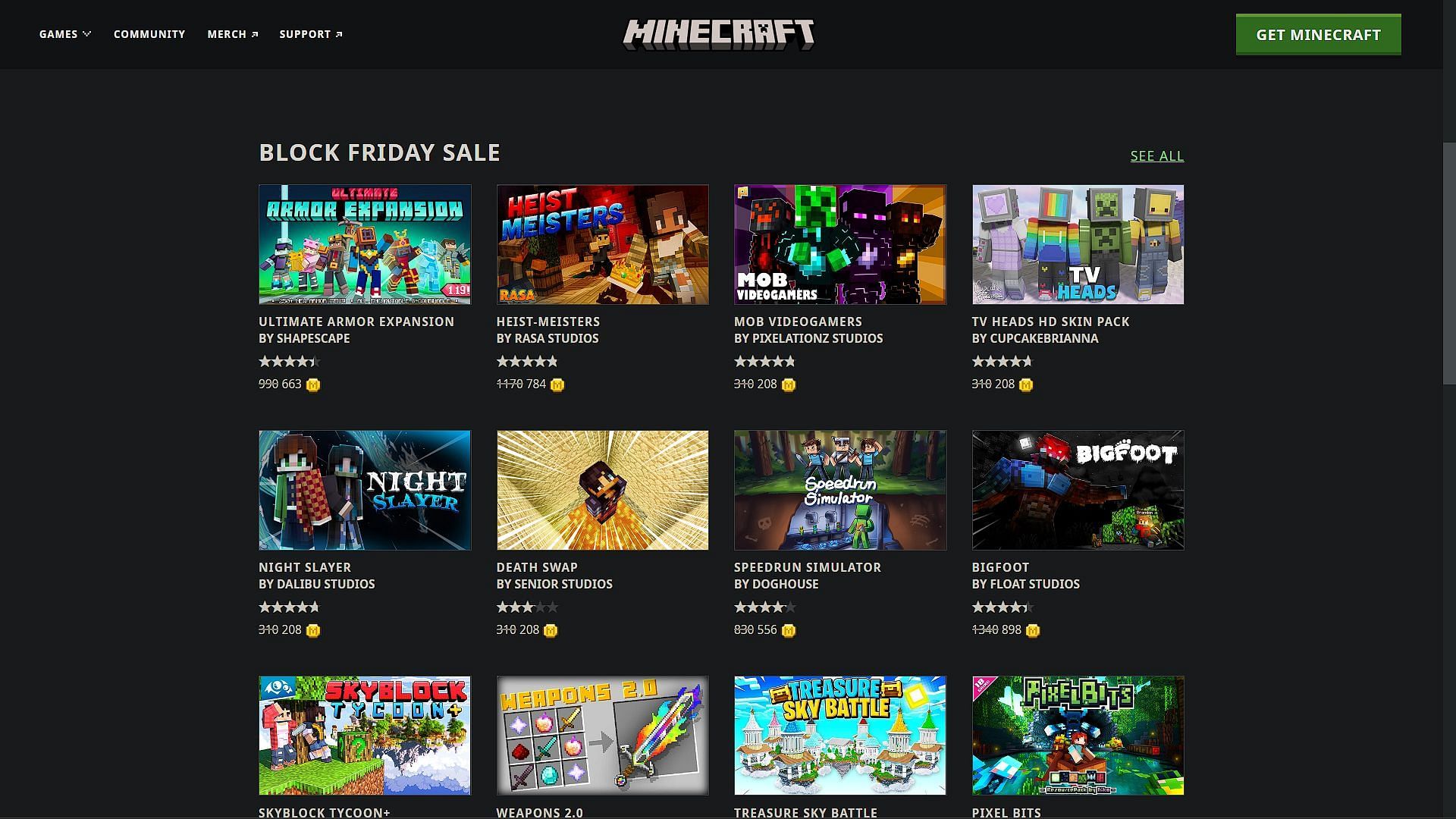 There are a select number of goodies on the Minecraft Marketplace that are up for sale (Image via Mojang)