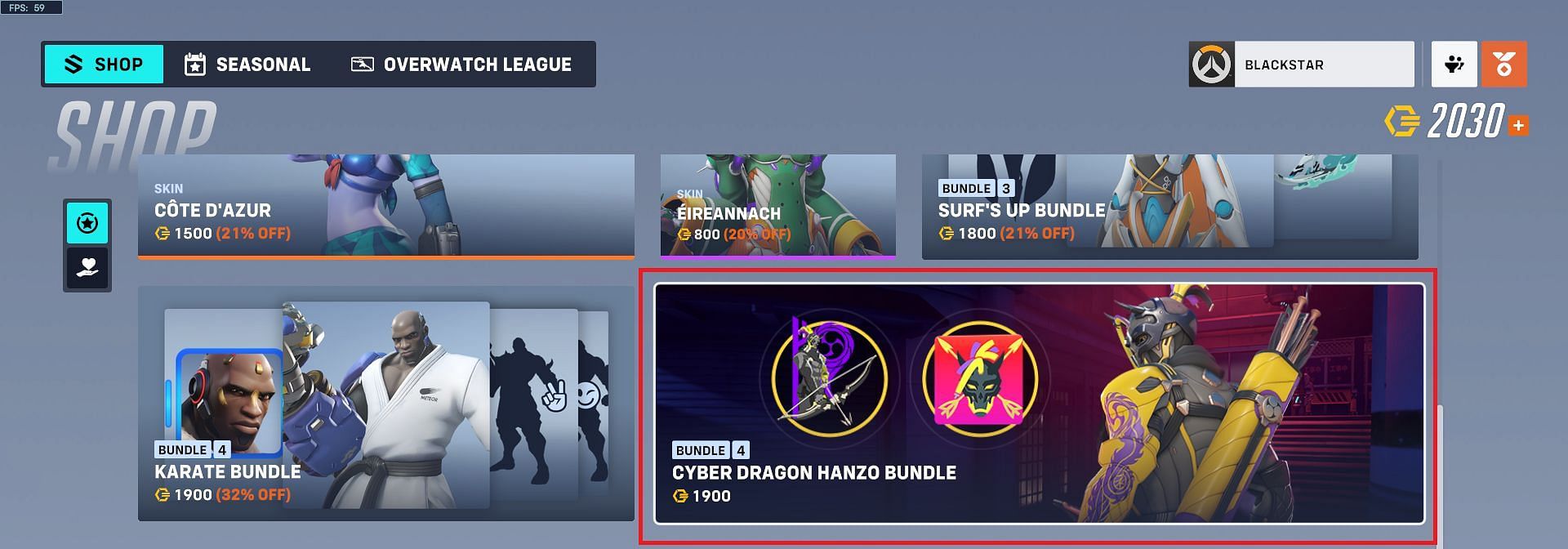 Cyber Dragon Hanzo Bundle in the in-game shop (Image via Blizzard Entertainment)