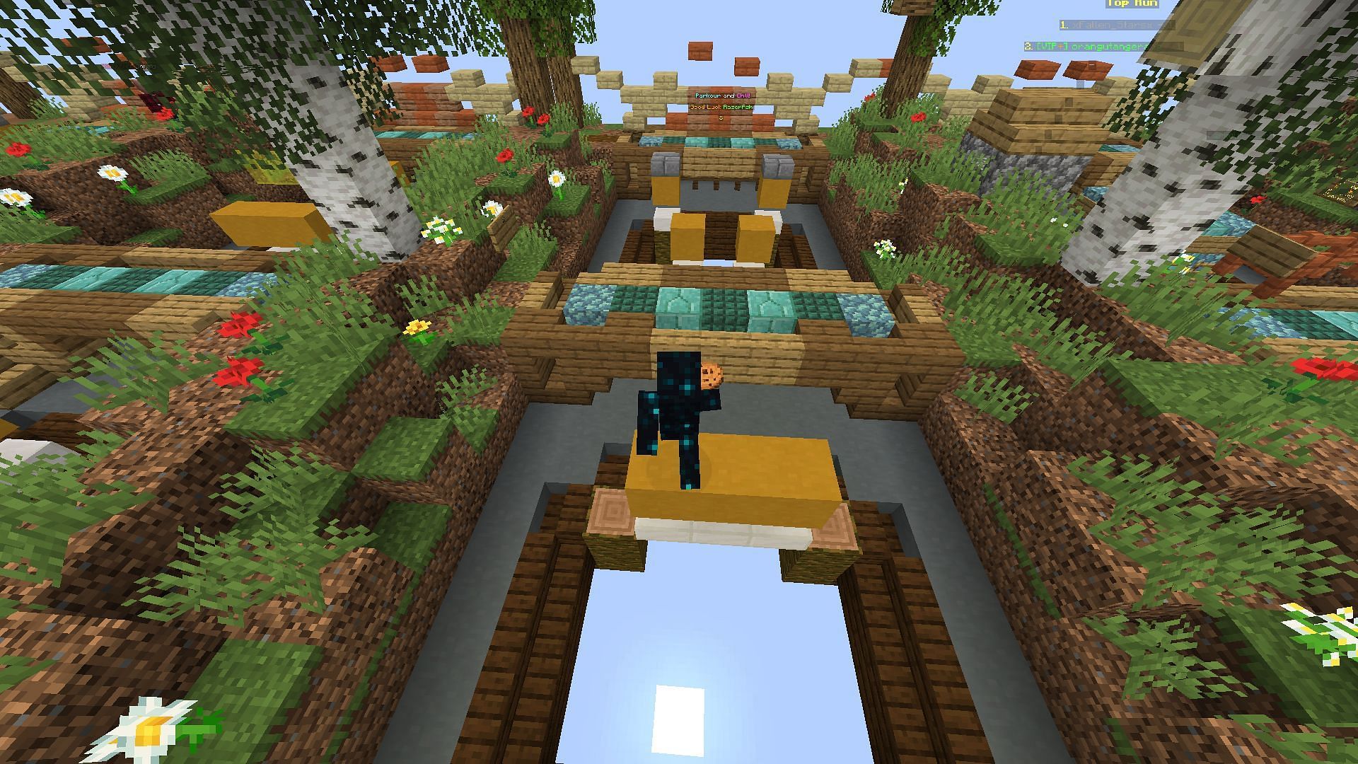 Parkour is a fun activity to do with friends in the game (Image via Mojang)