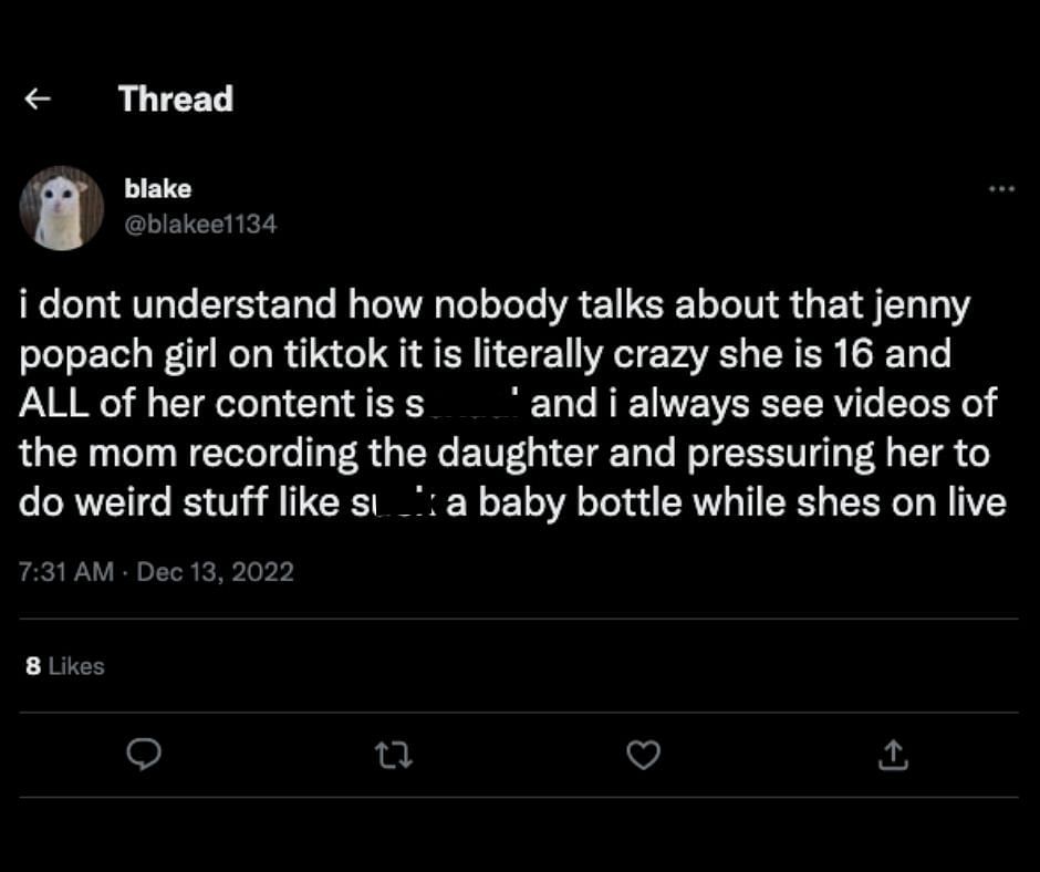Netizens are calling out TikToker Jenny Popach and her mom for their content (Image via Twitter/@blakee1134)