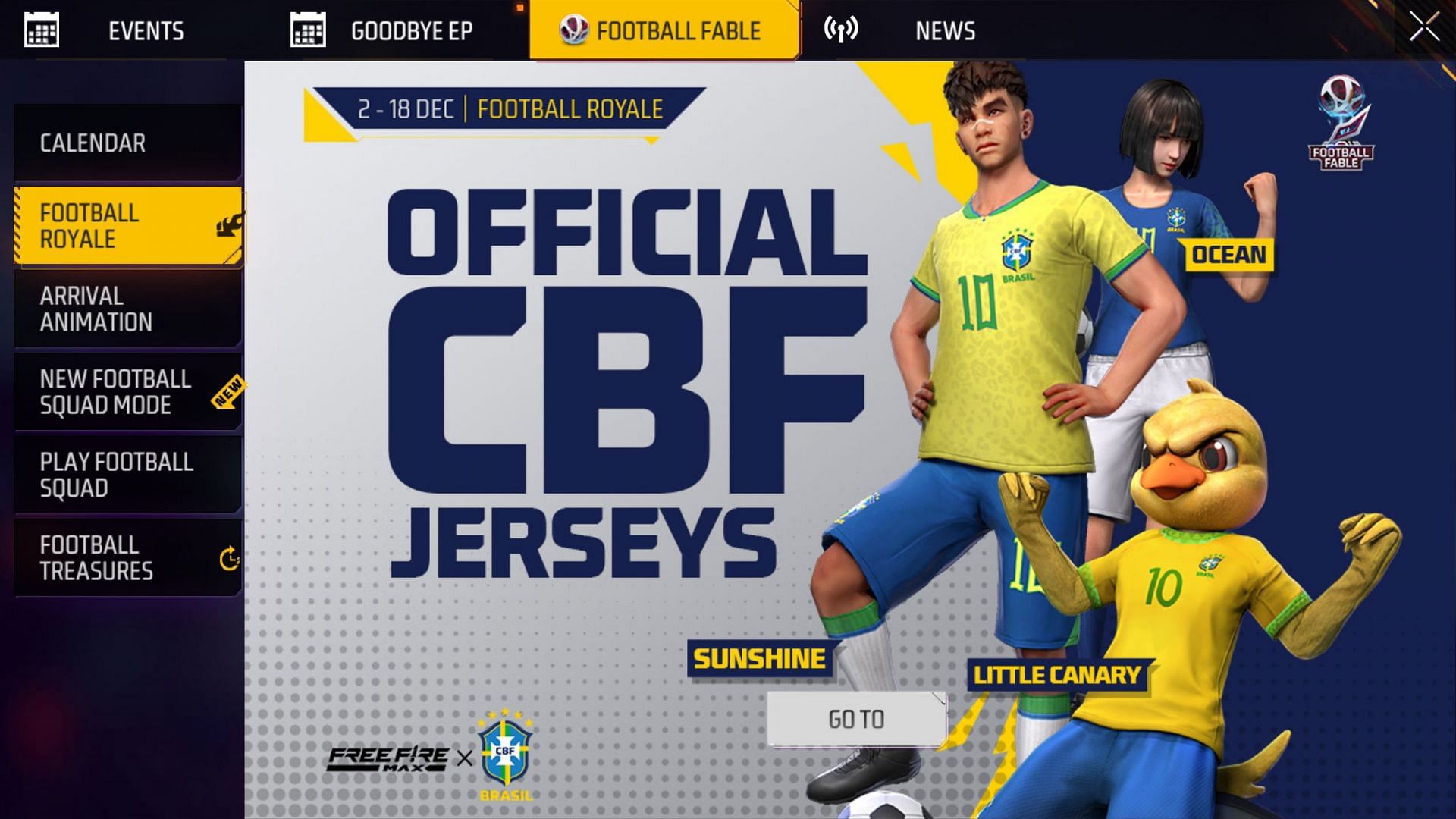 You will have to select the Football Treasures tab from the menu (Image via Garena)