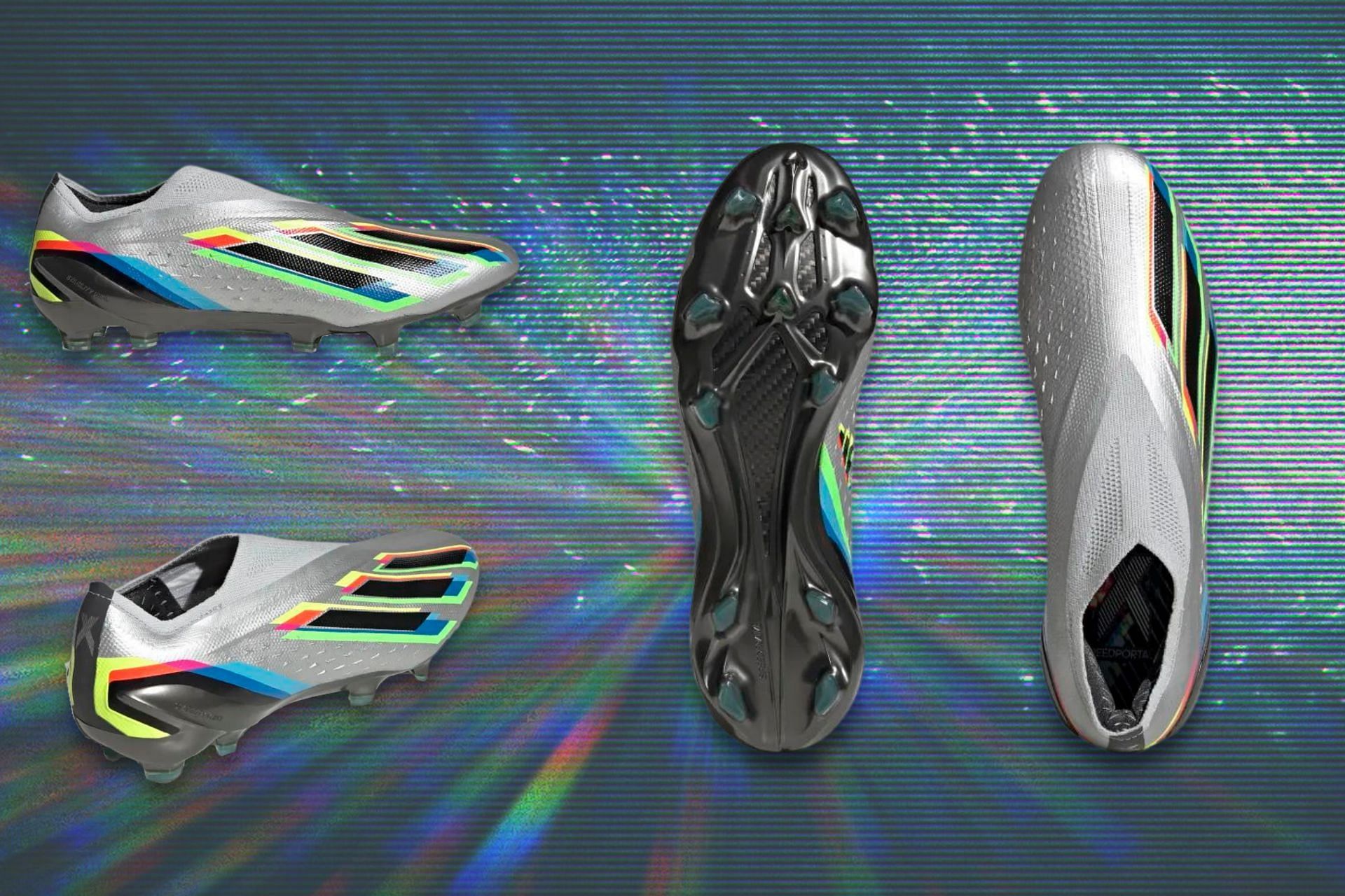 The recently released Adidas &#039;Beyond Fast&#039; football boot pack featuring Predator Edge and X Speedportal (Image via Sportskeeda)