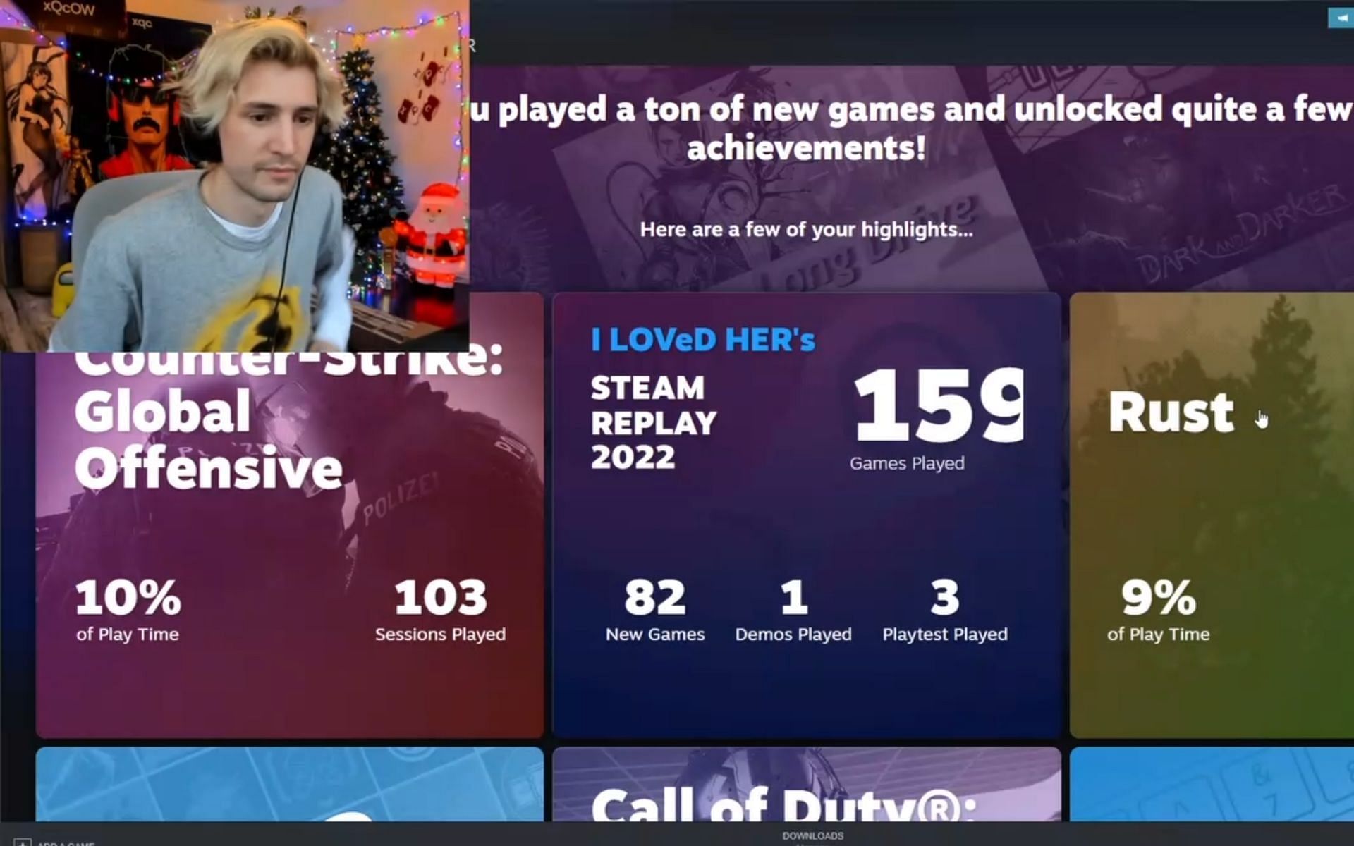 xQc showcases his Steam Replay 2022, reveals playing 159 games