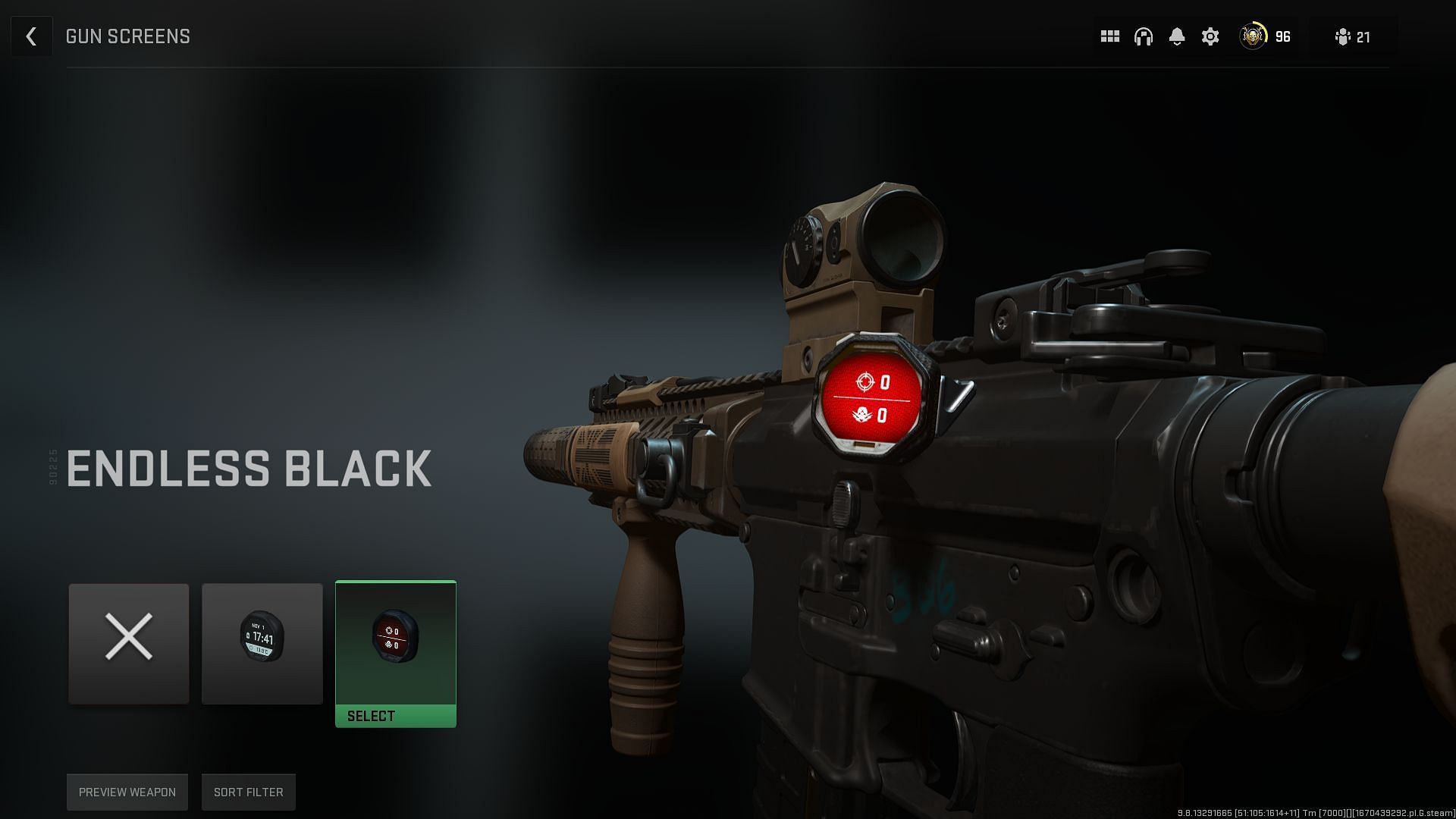 Equipping the Endless Black Gun Screen (Image via Activision)