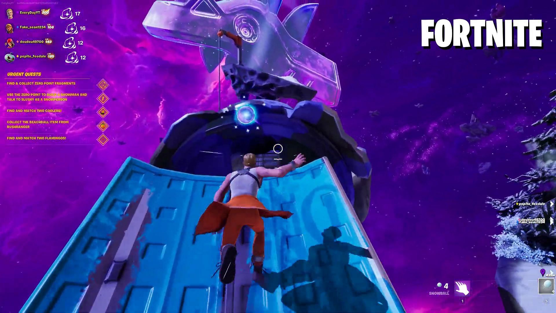 Players needed to collect Zero Point fragments to restore the energy source (Image via YouTube/EverydayFN)