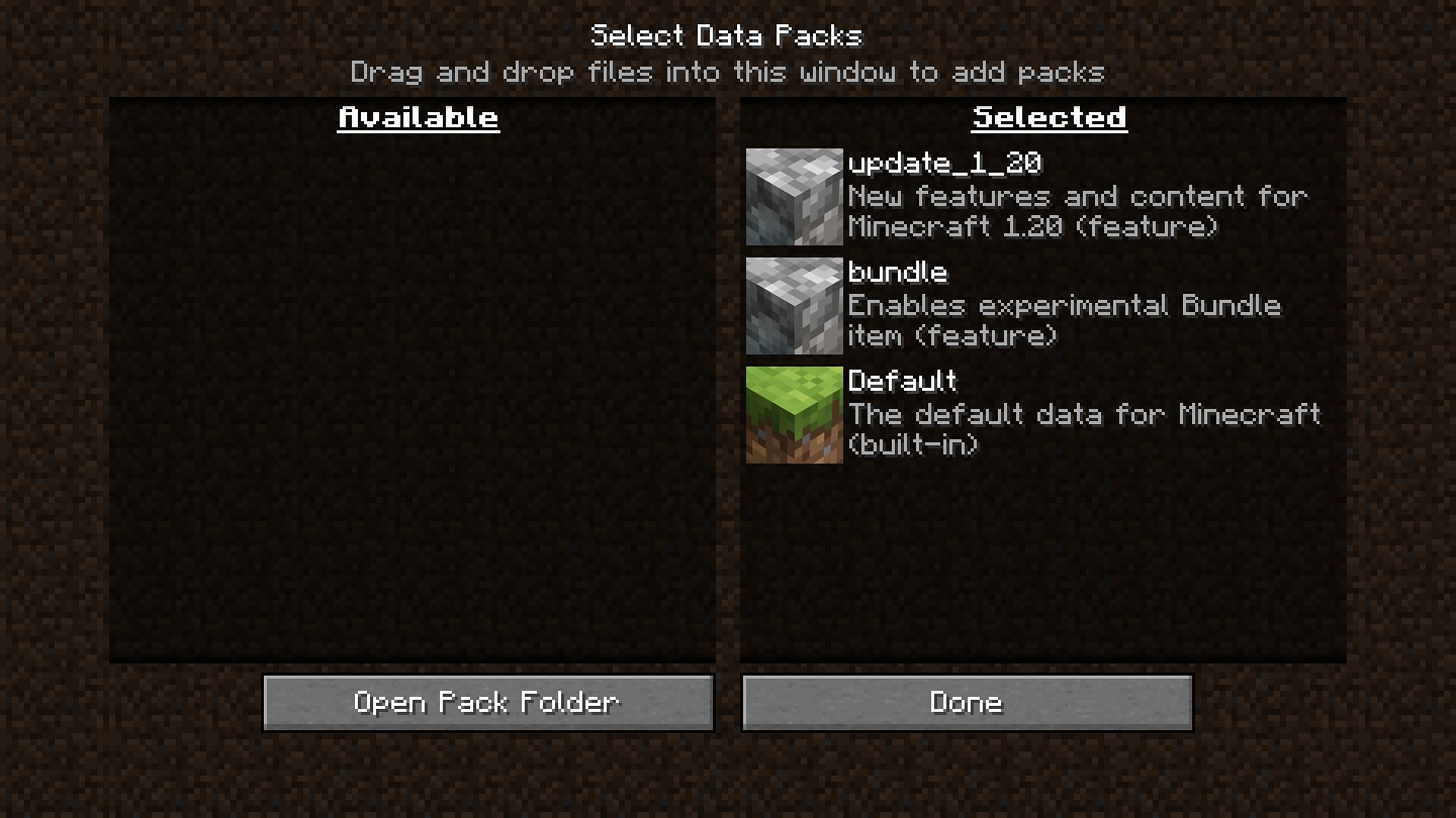 Data package selection screen in version 1.19.3 Java edition (Image via Mojang)
