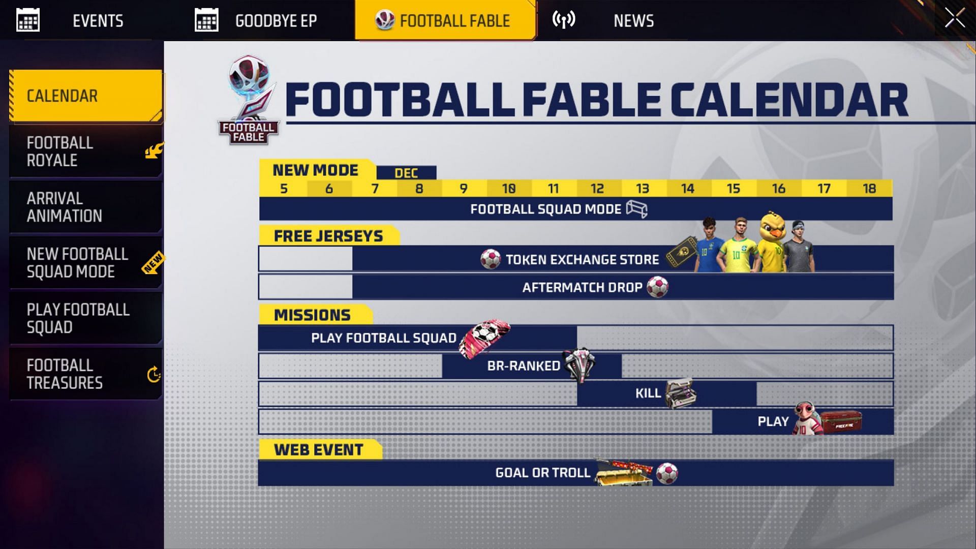 The following are the details about the Football Fable event calendar in the game (Image via Garena)