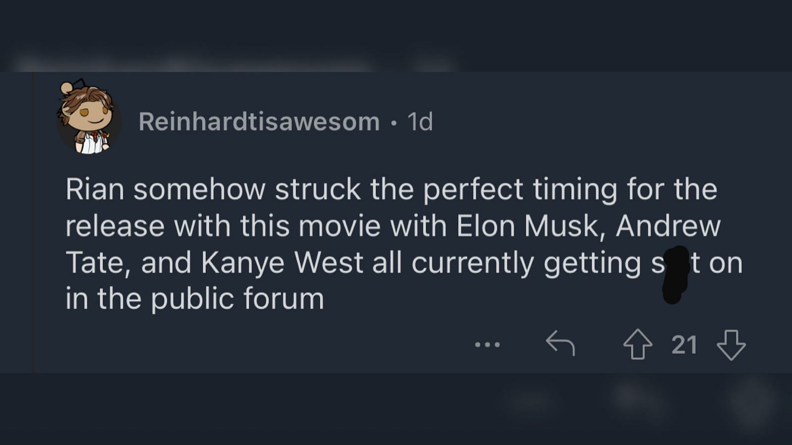 Screenshot of a fan reacting after seeing Kanye West in Glass Onion.
