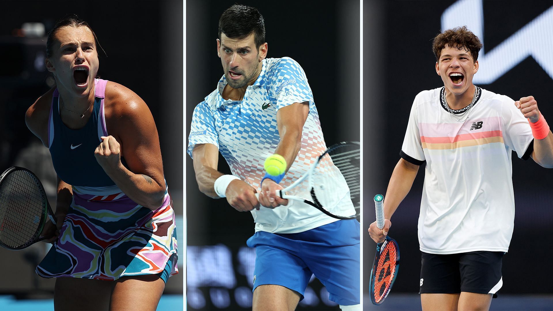 From L-R: Aryna Sabalenka, Novak Djokovic and Ben Shelton.
