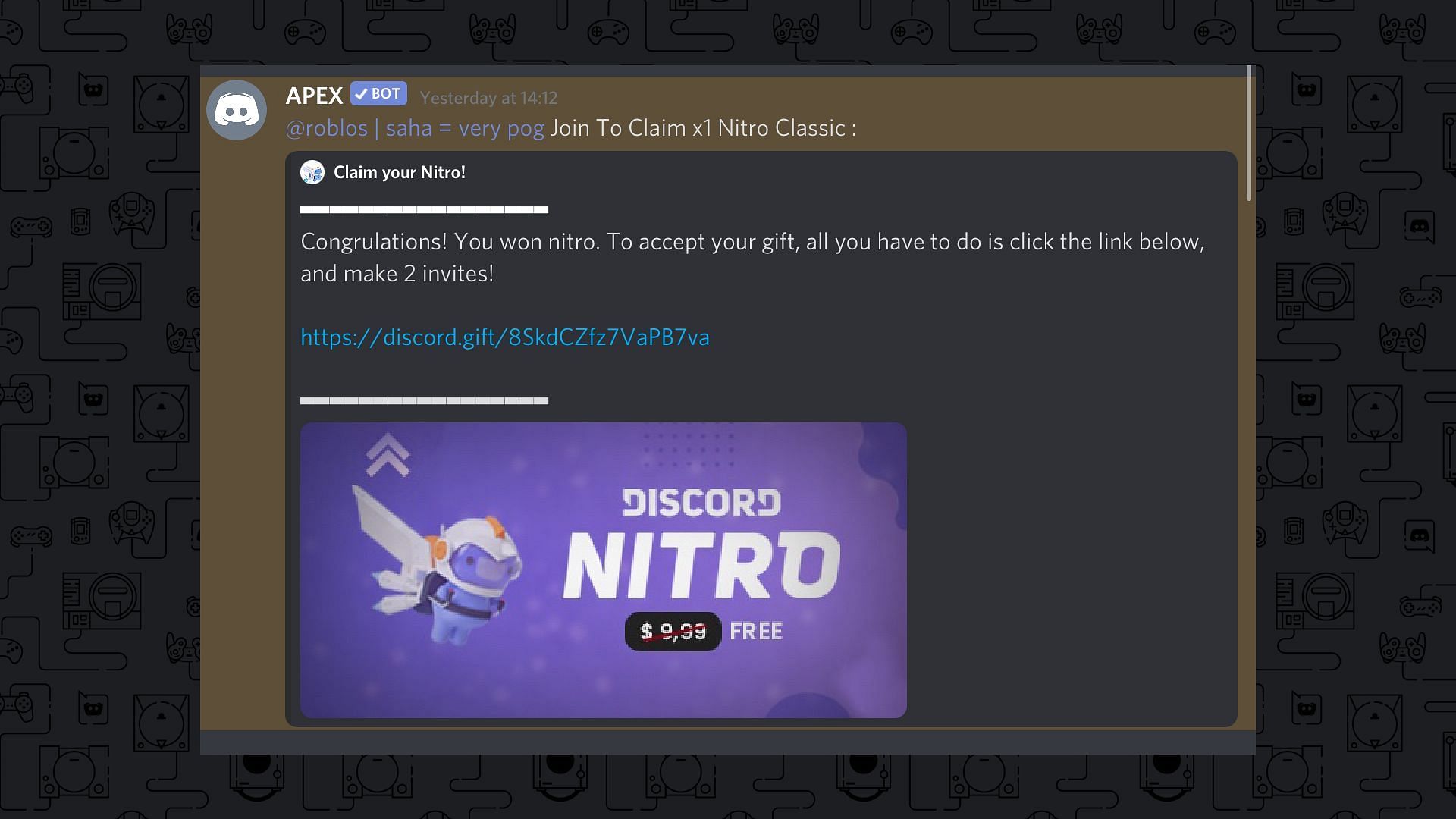 Estafa nitro de Discord (Imagen a través del soporte de Discord)