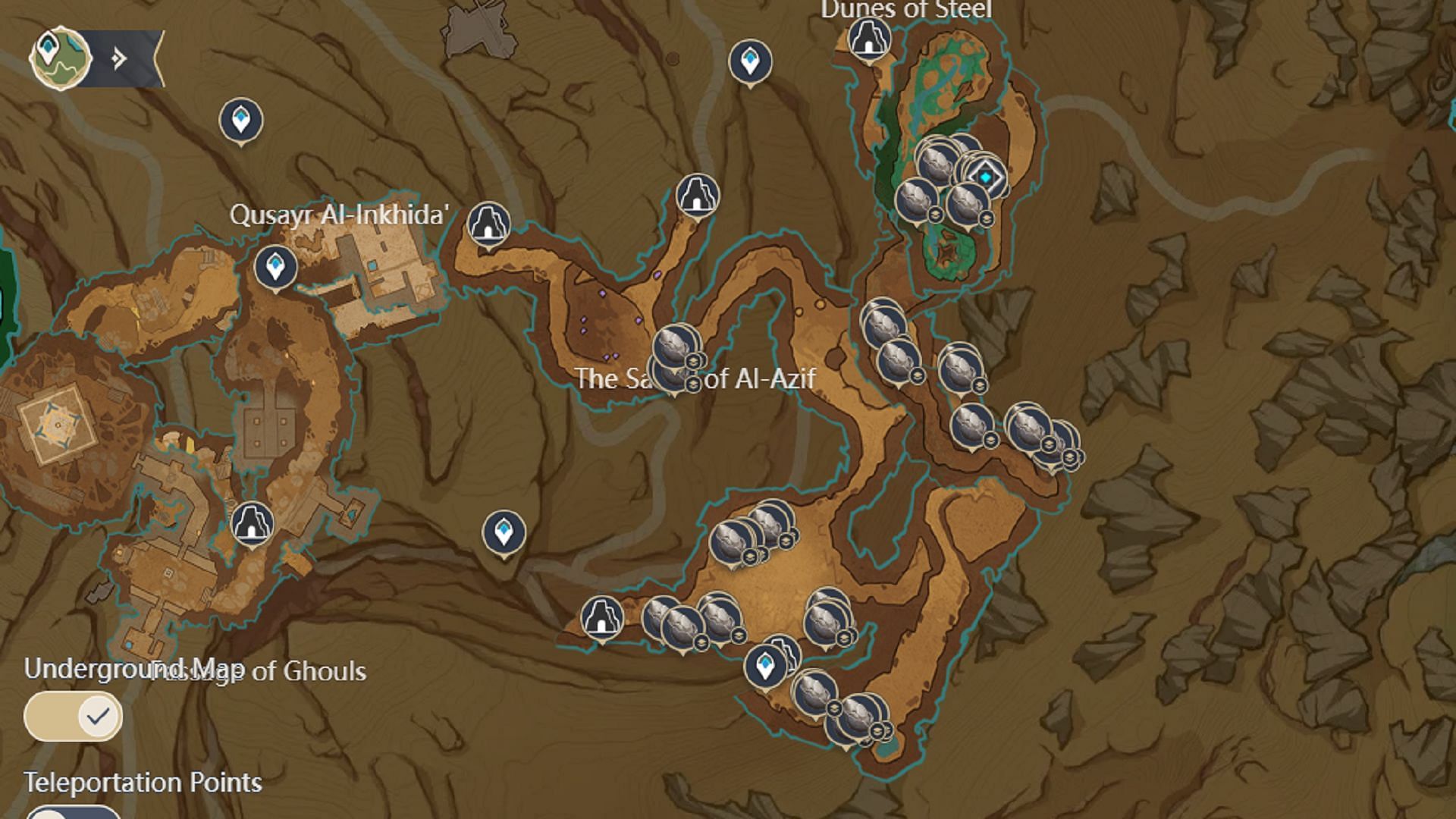 Desert of Hadramaveth underground map - Wenut Tunnets (Image via HoYoverse)