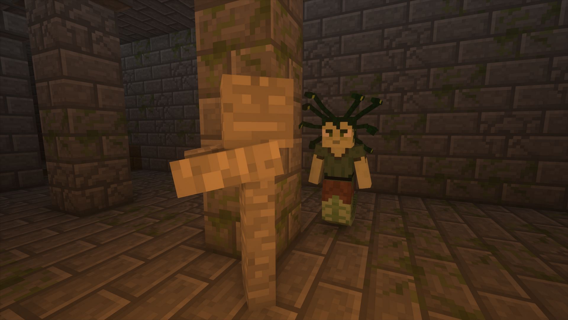Una gorgona que convierte a un zombi en piedra usando su mirada (Imagen a través de sbom_xela/CurseForge)