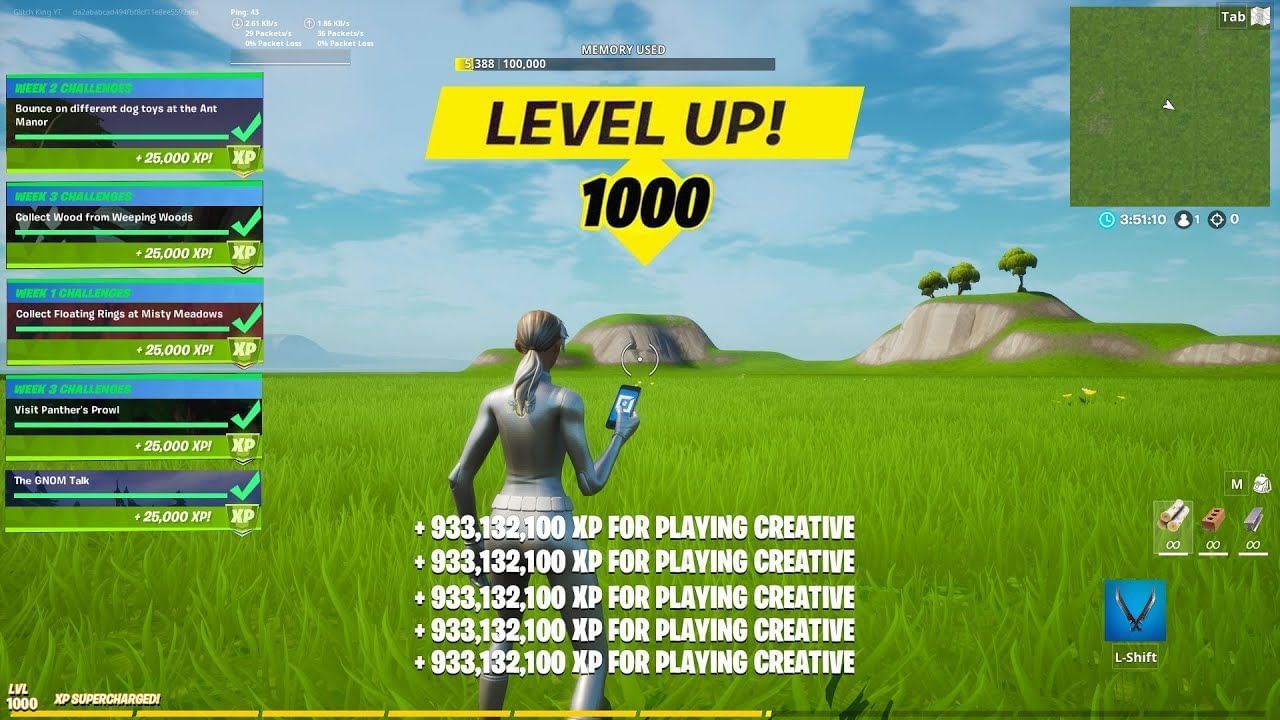Fortnite XP glitches (Image via Glitch King on YouTube)