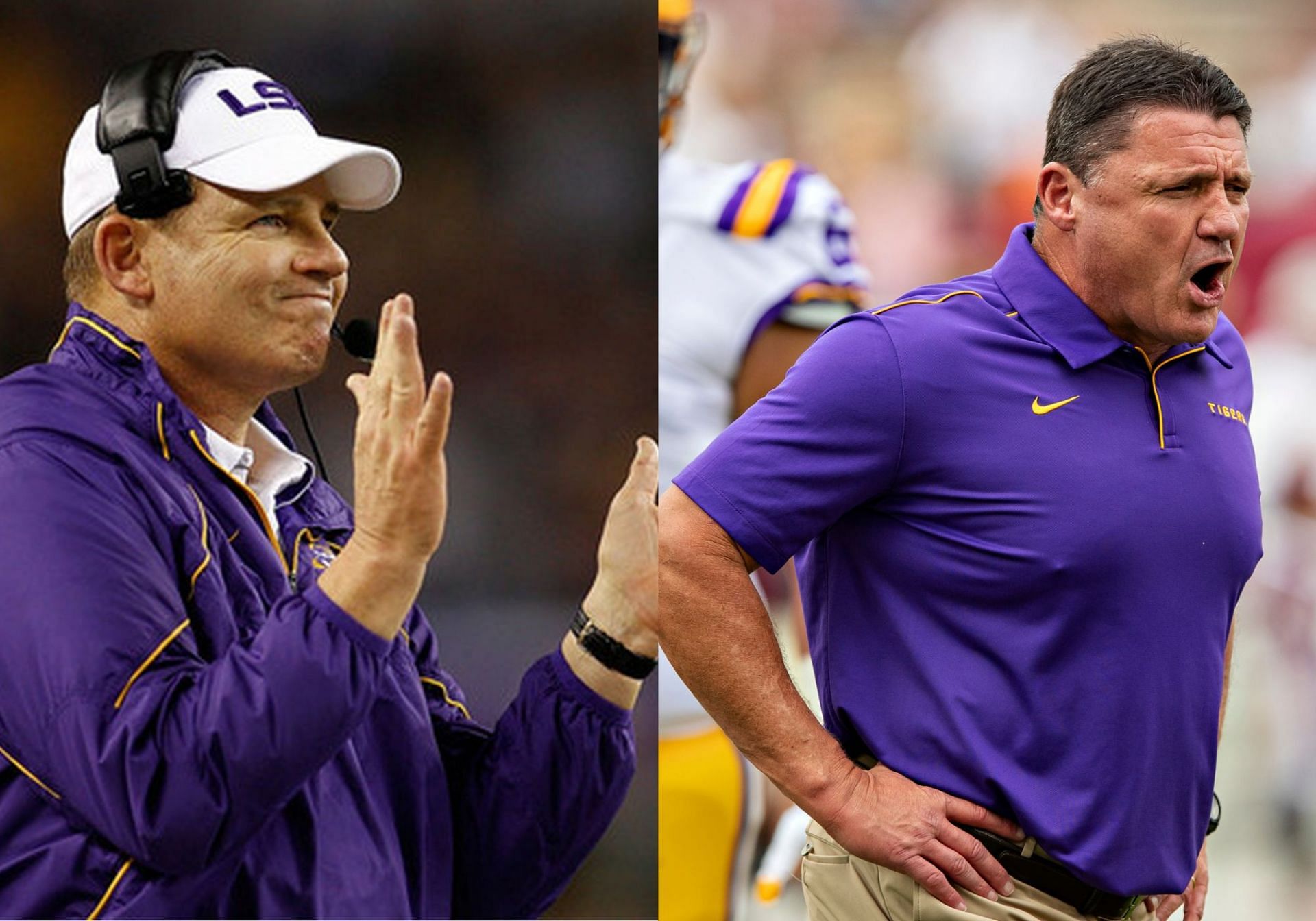 Who were the last three football coaches for the LSU Tigers?