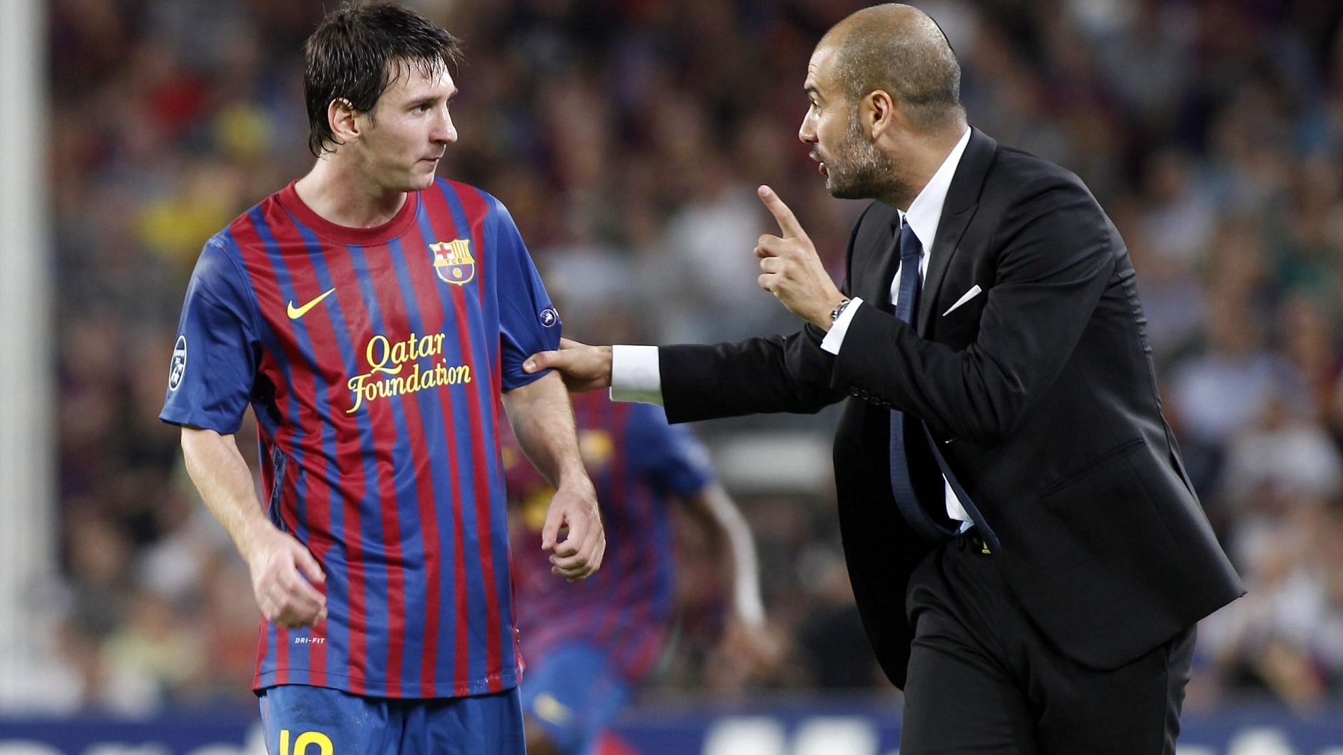 Messi is full of praise for his former Barca boss (right).