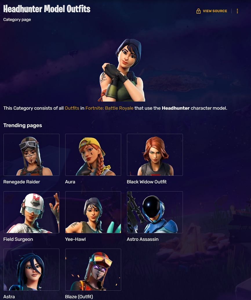 Huit Tenues De Fortnite Utilisent Le Modèle De Personnage Headhunter (Image Via Fortnite Wiki)