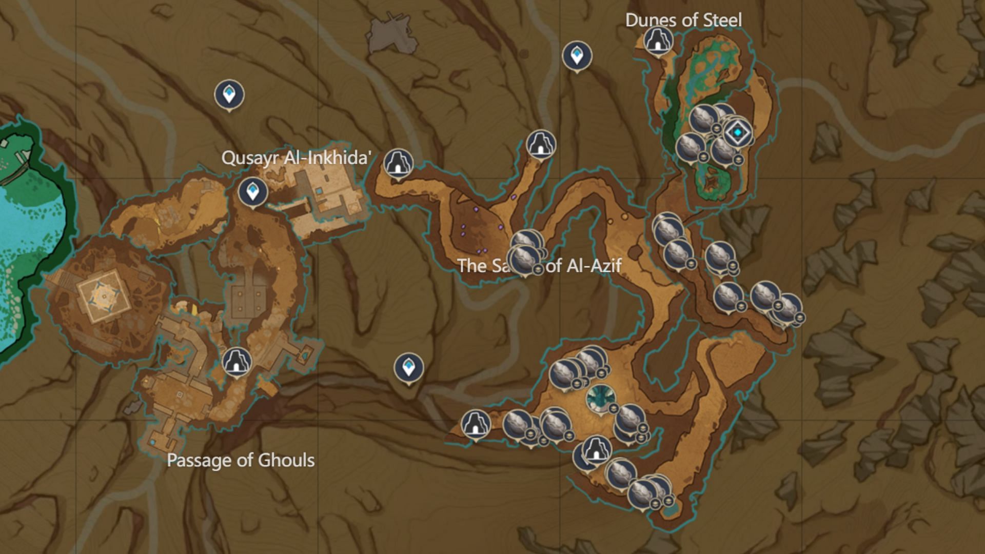 Vizualizați o hartă a zonelor subterane și de reproducere din tunelul Wenut (Imagine prin HoYoverse)