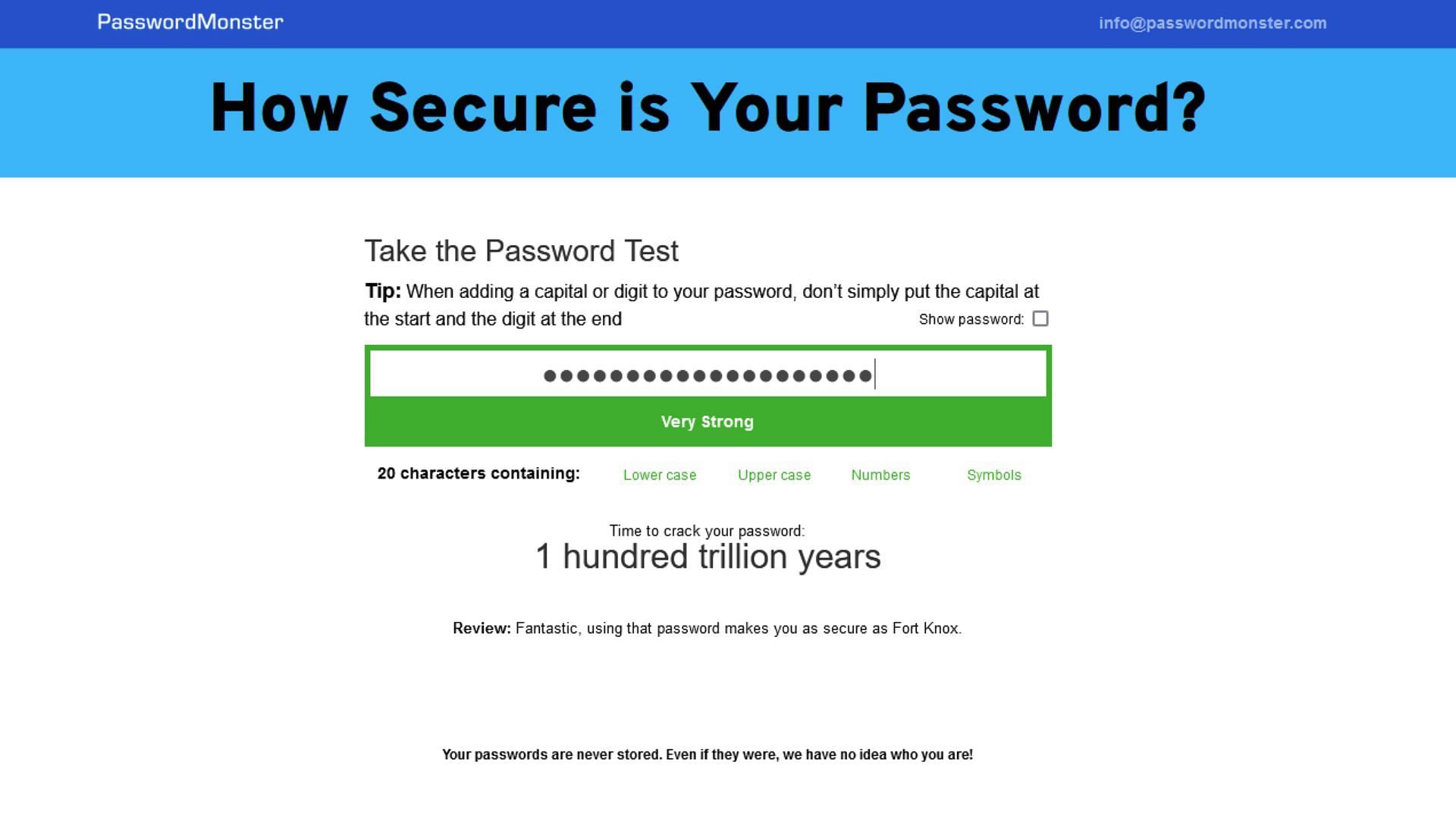 Checking if the password is strong (Image via Password Monster)