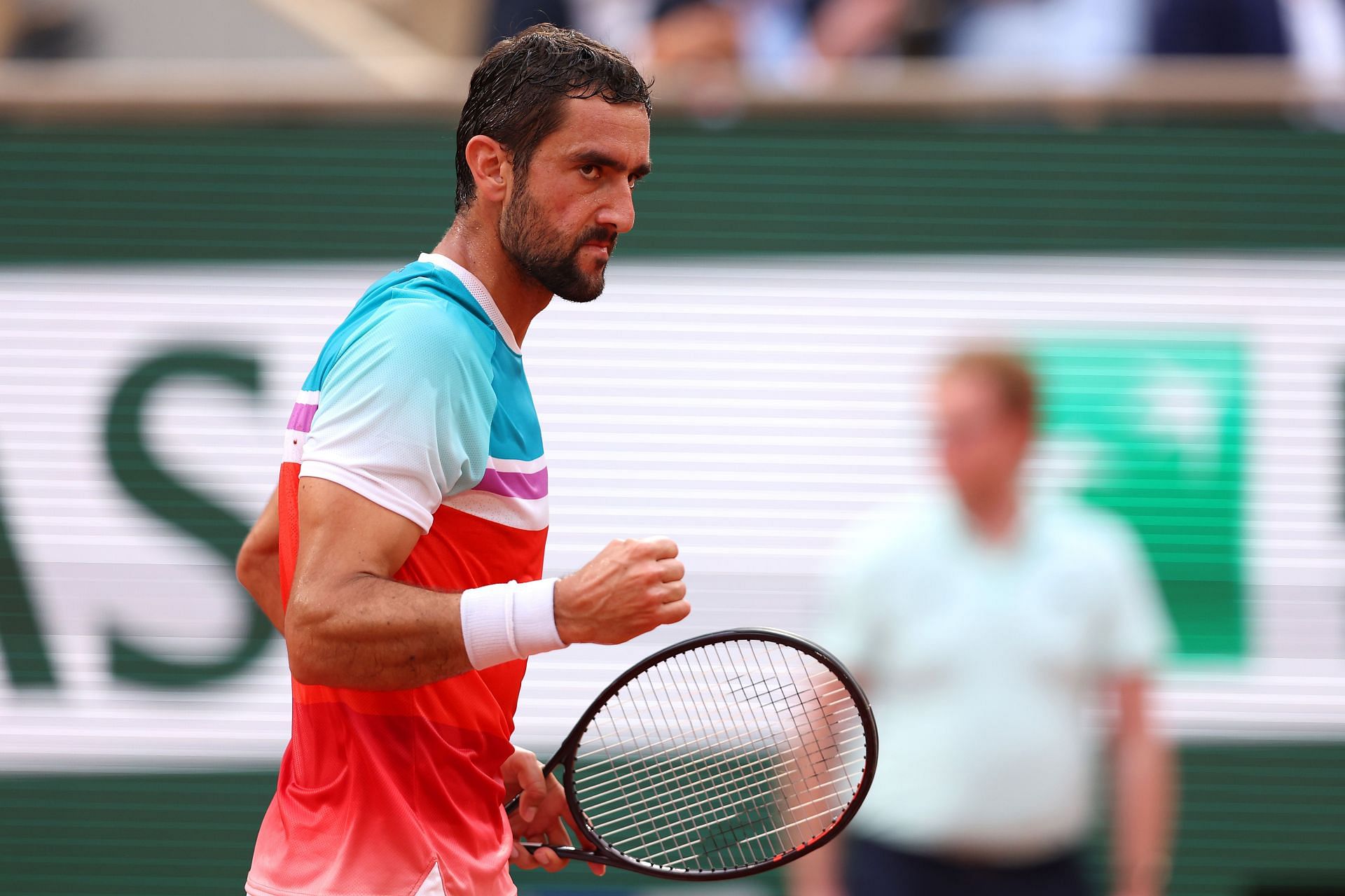 Marin Cilic in action at the 2022 French Open.