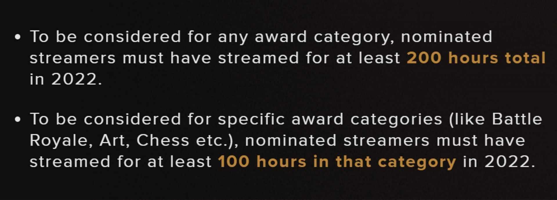 Criterios para los nominados (Imagen a través de Streamerawards.com)