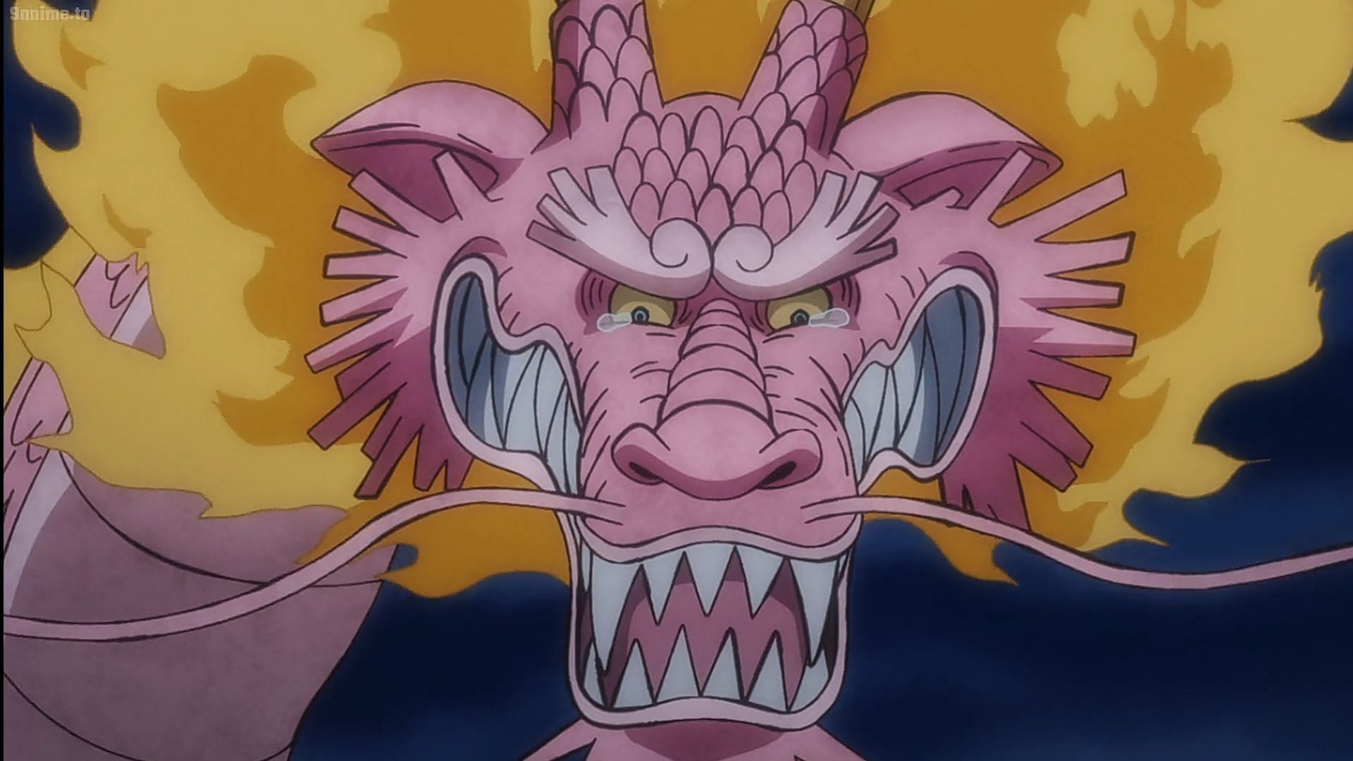 Momonosuke in his dragon form as seen in One Piece episode 1053 (Image via Toei Animation)