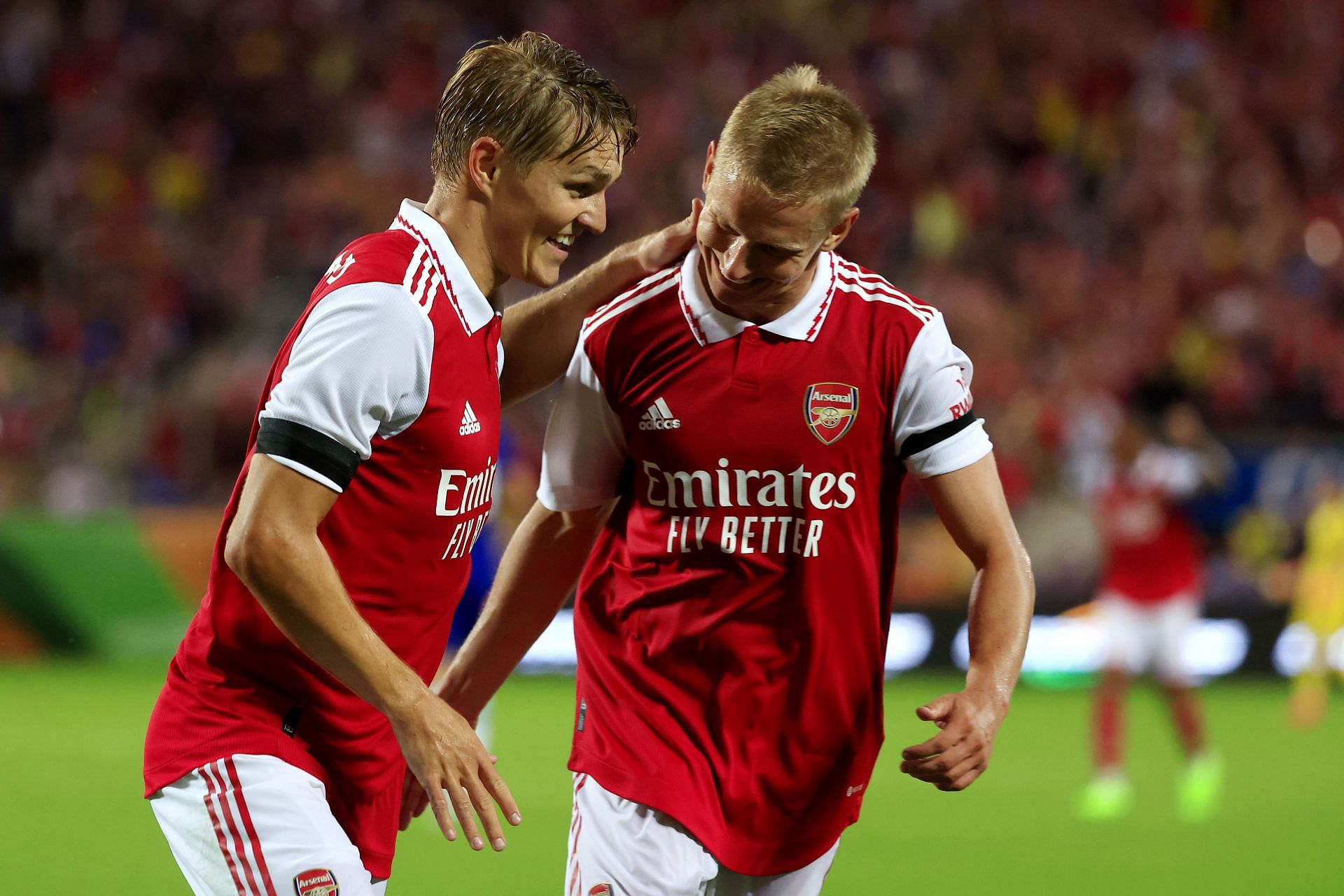 Martin Odegaard (left) admirably handed Zinchenko the armband..