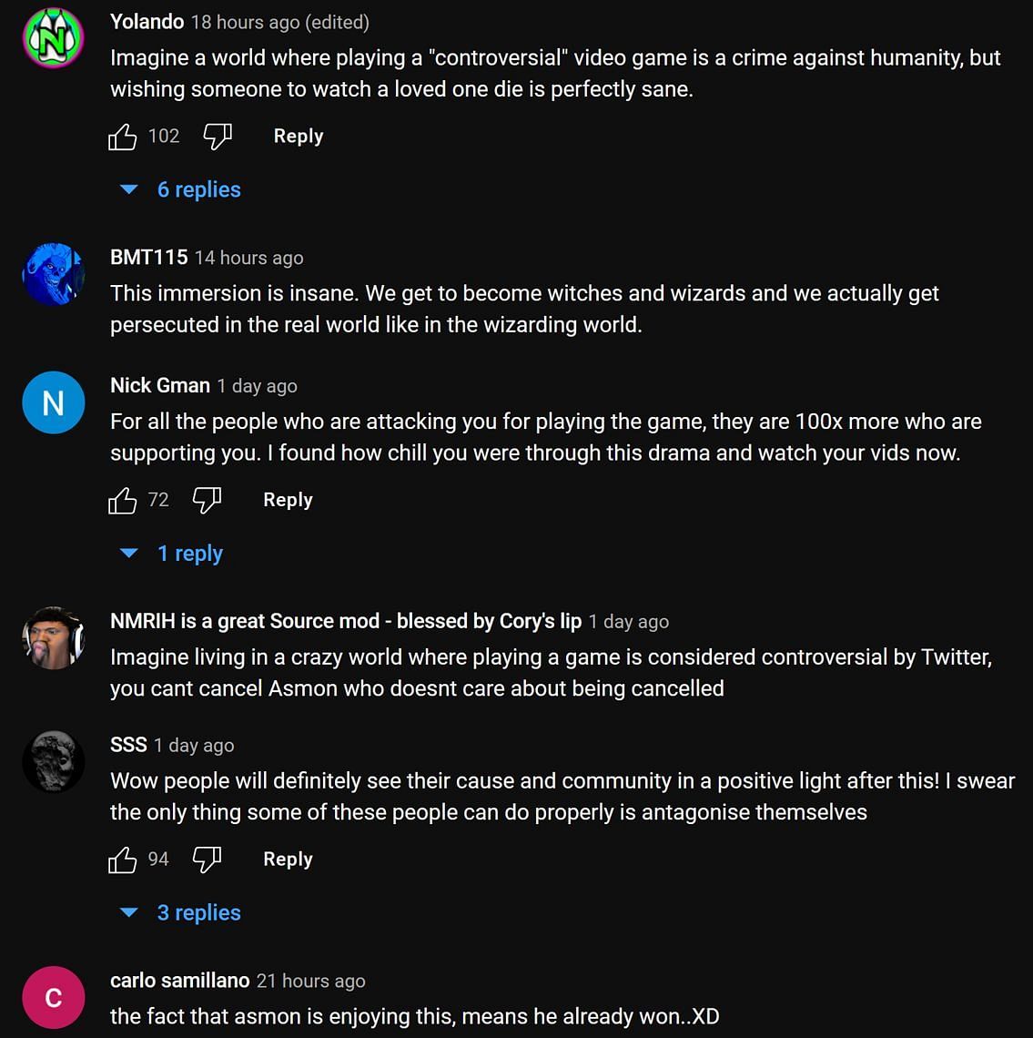 Fans in the YouTube comments section reacting to the streamer's clip (Image via Asmongold Clips/YouTube)
