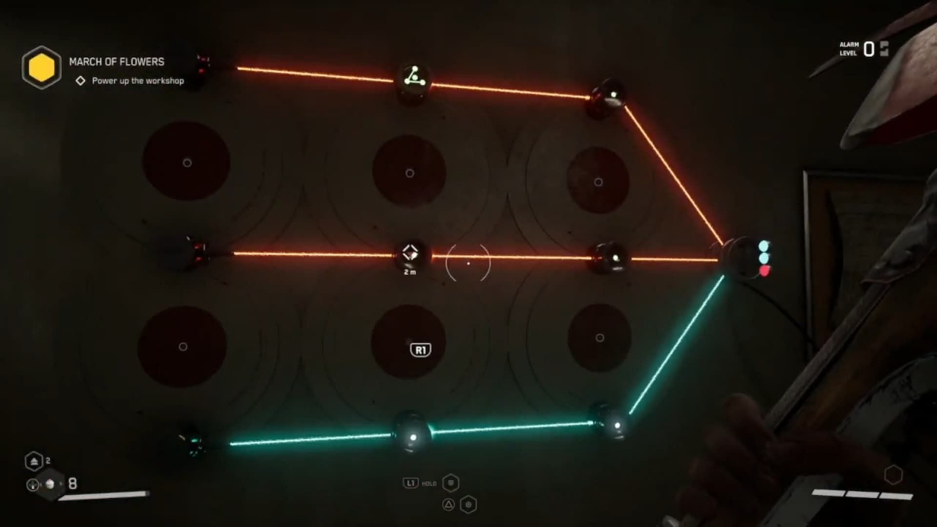 Este rompecabezas láser se puede resolver en dos movimientos en Atomic Heart (Imagen vía YouTube Channel Trophygamers)