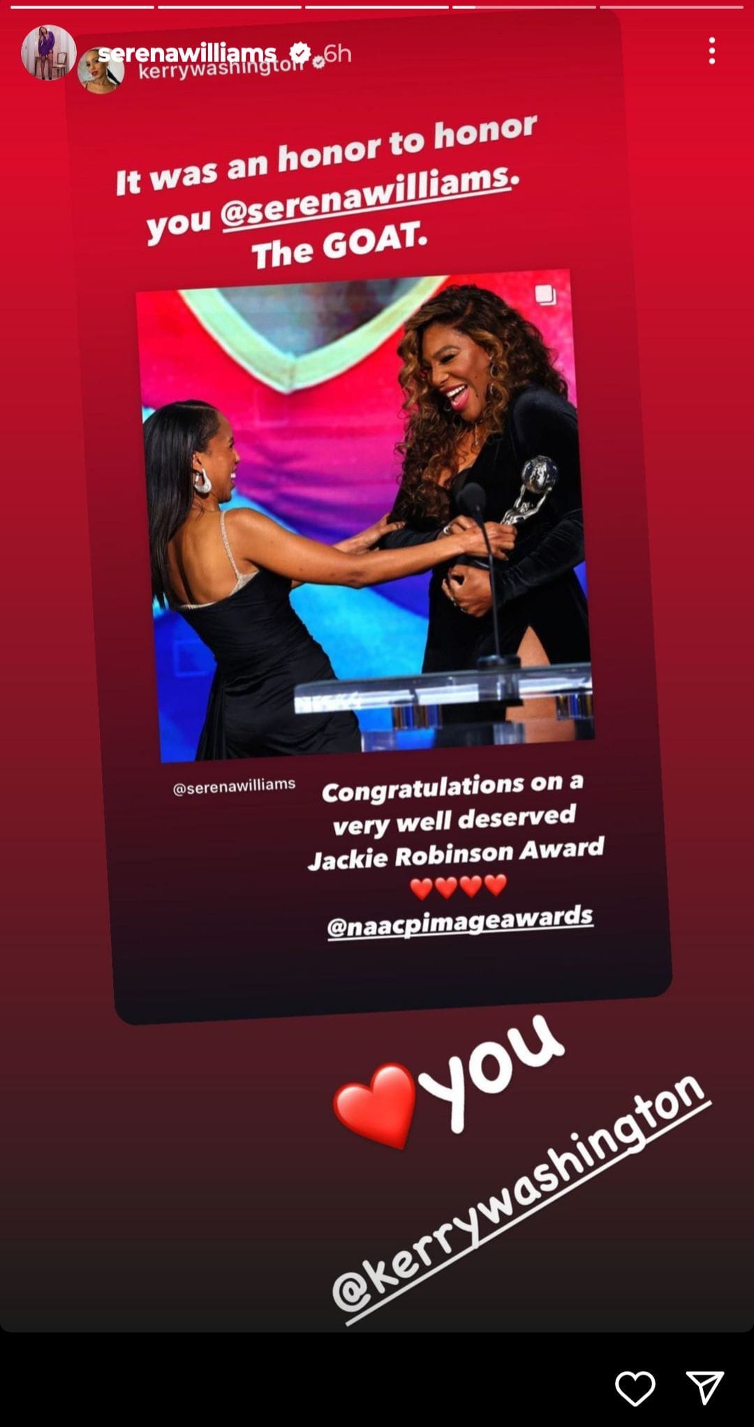 "It was an honor" Kerry Washington lavishes praise on "GOAT" Serena