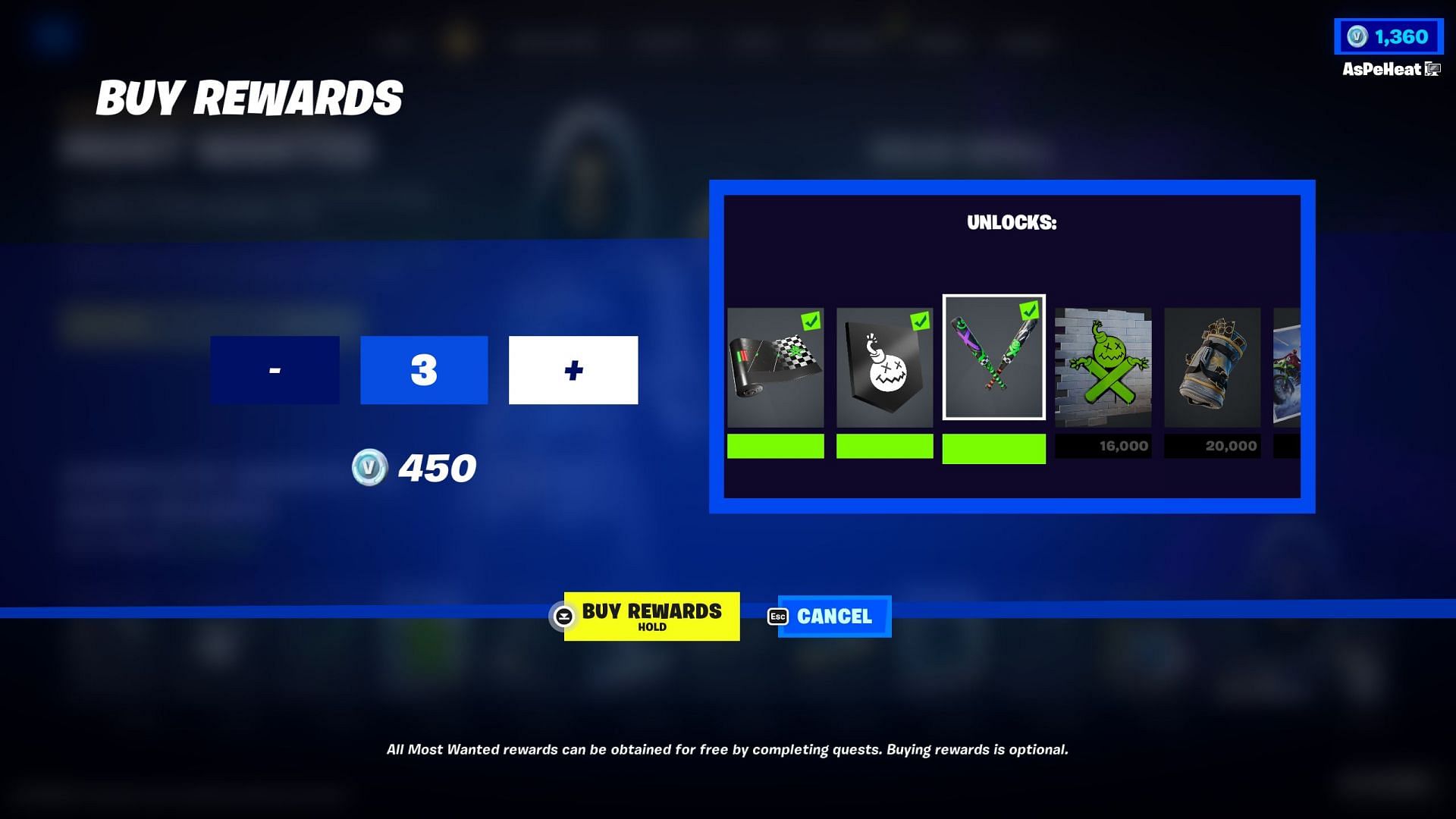It's possible to buy rewards using V-Bucks (Image via Epic Games)