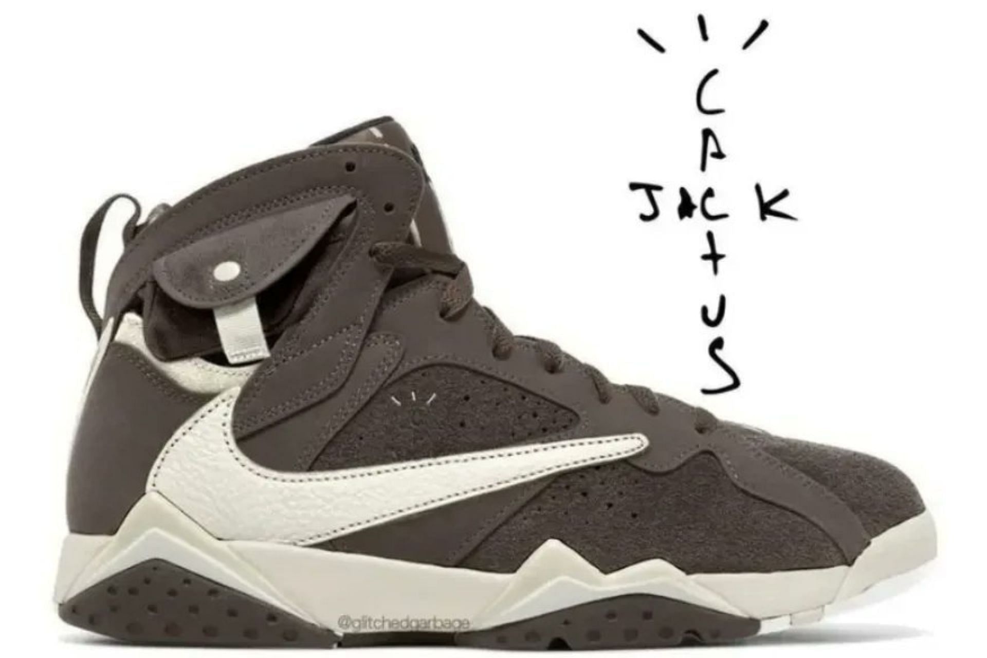 Here&#039;s a closer look at the upcoming Travis Scott x Air Jordan 7 sneaker mockup (Image via Twitter/@justfreshkicks)