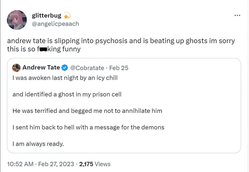 Slipping Into Psychosis Andrew Tate Ghost Tweet Sparks Hilarious Reactions Online 