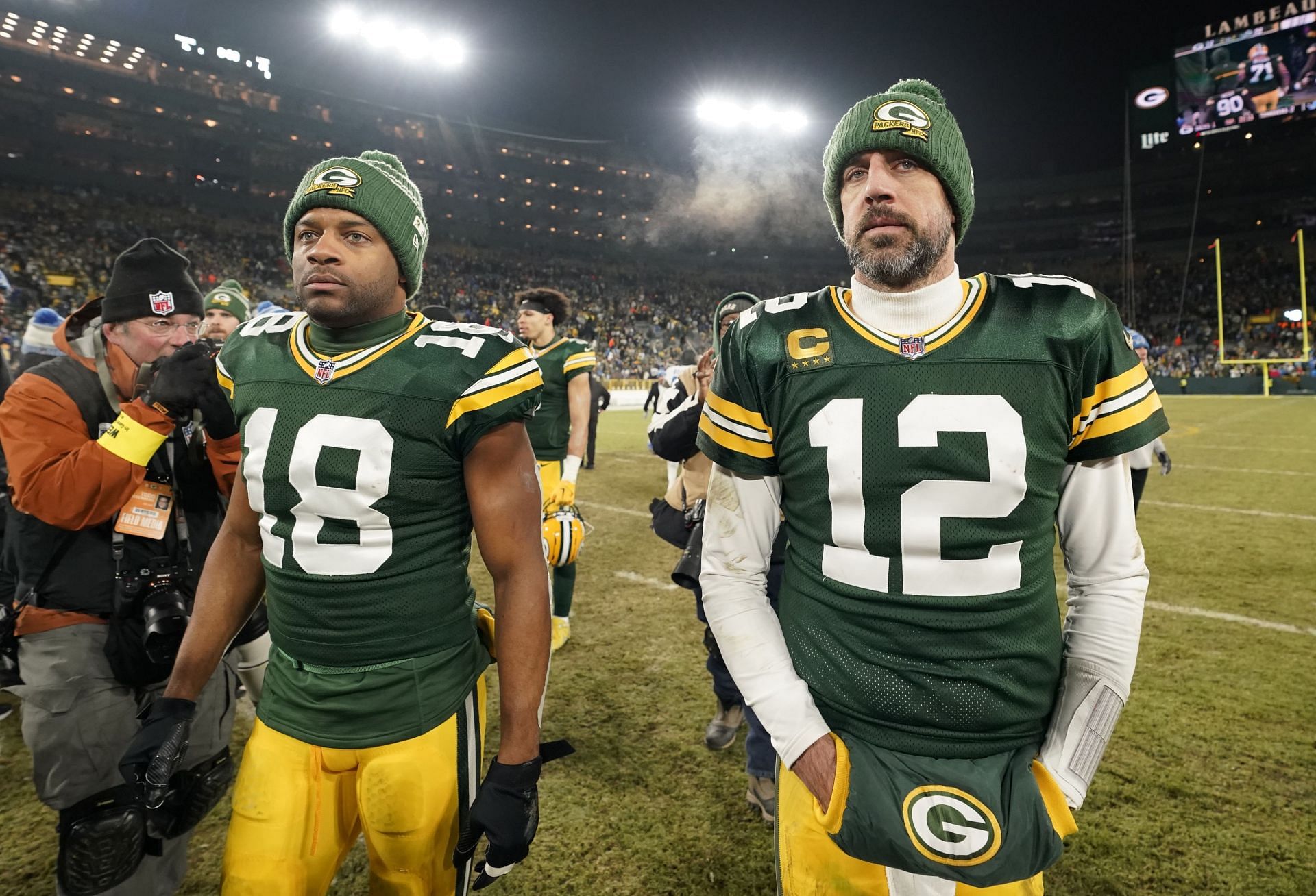 Aaron Rodgers in Detroit Lions v Green Bay Packers game
