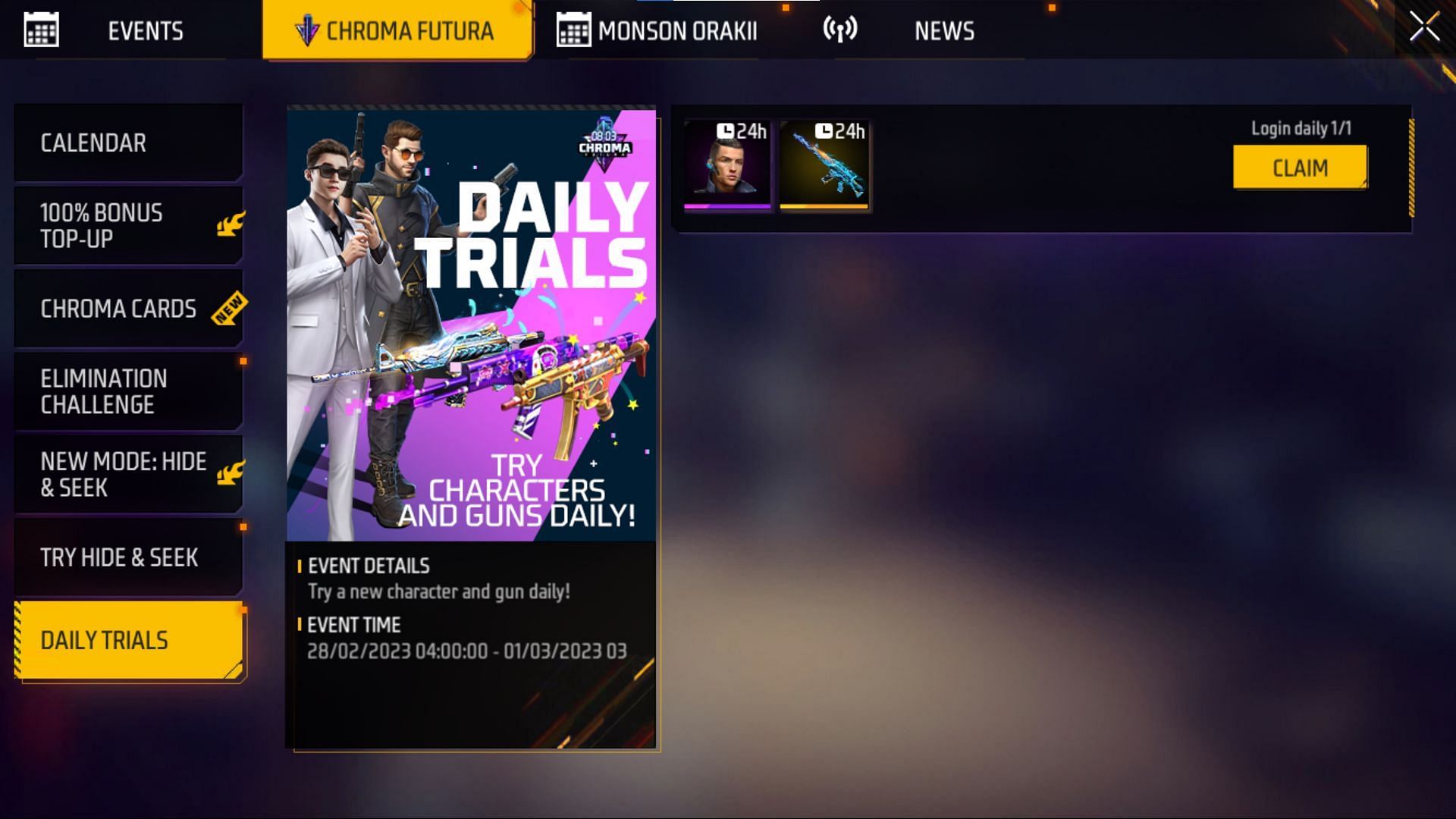 Day 5 of the Daily Trials event is currently present in the game (Image via Garena)
