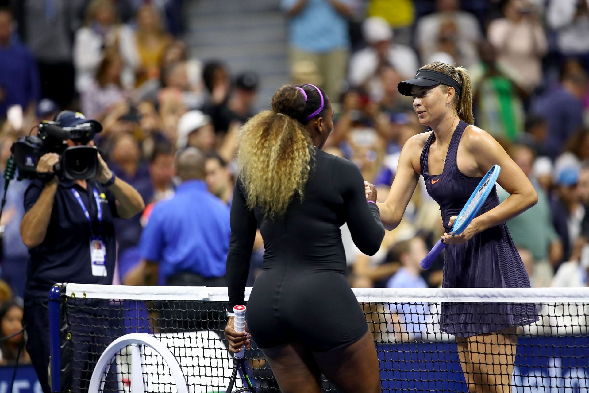 Serena Williams and Maria Sharapova after their final meeting at the 2019 US Open