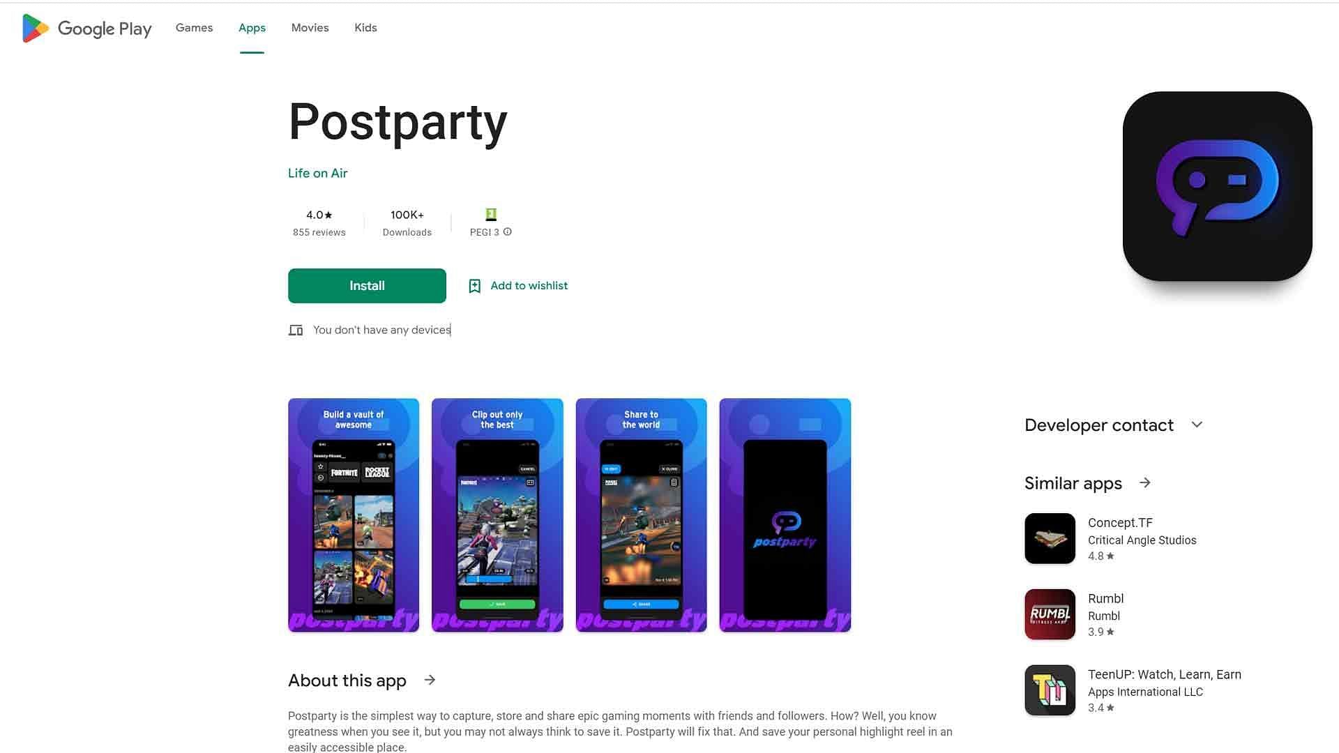 To get the Postparty wrap, you will first have to download the new app to your phone (Image via Google Play)