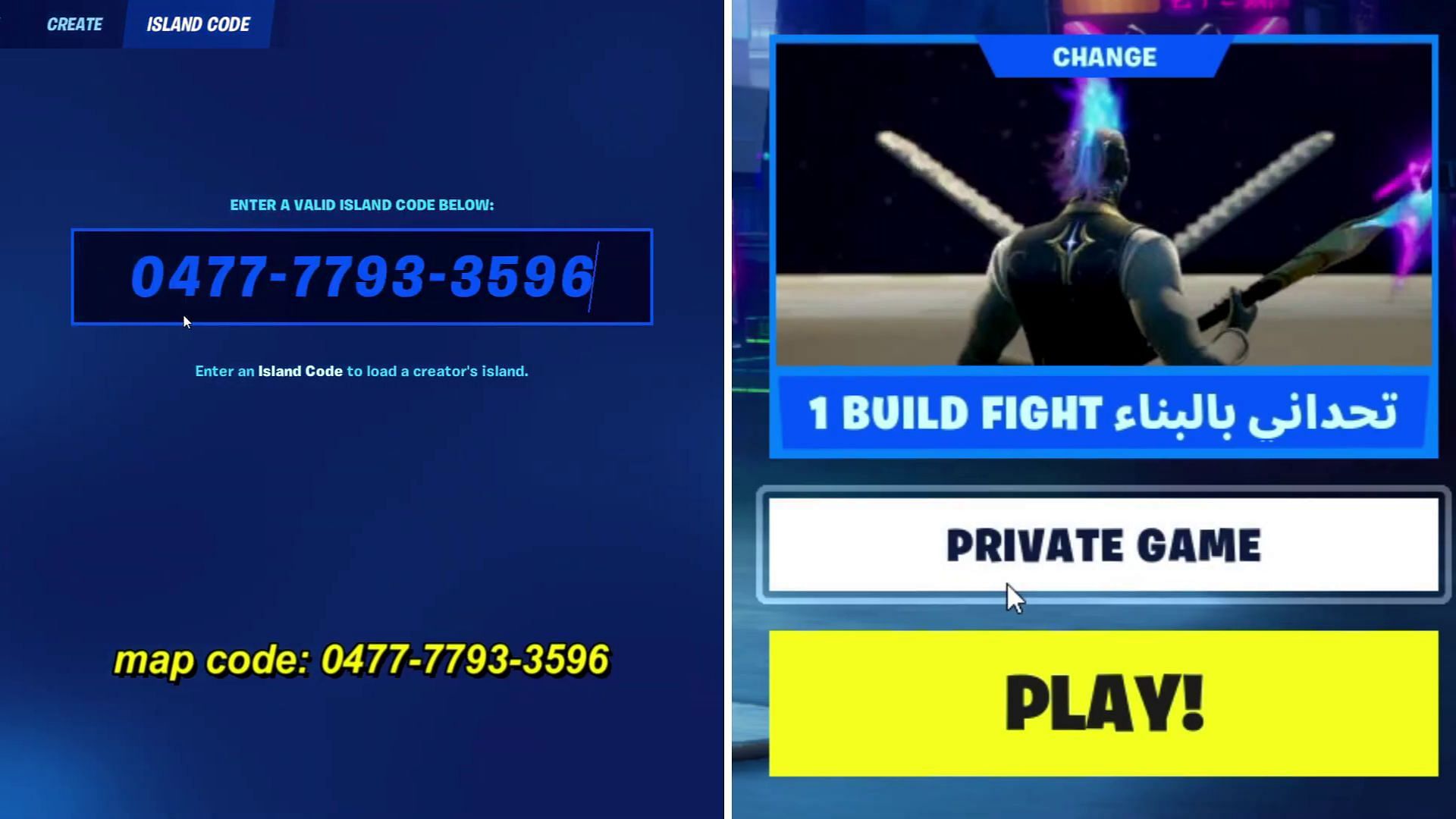 Enter the map code and choose private game (Image via YouTube/GKI)