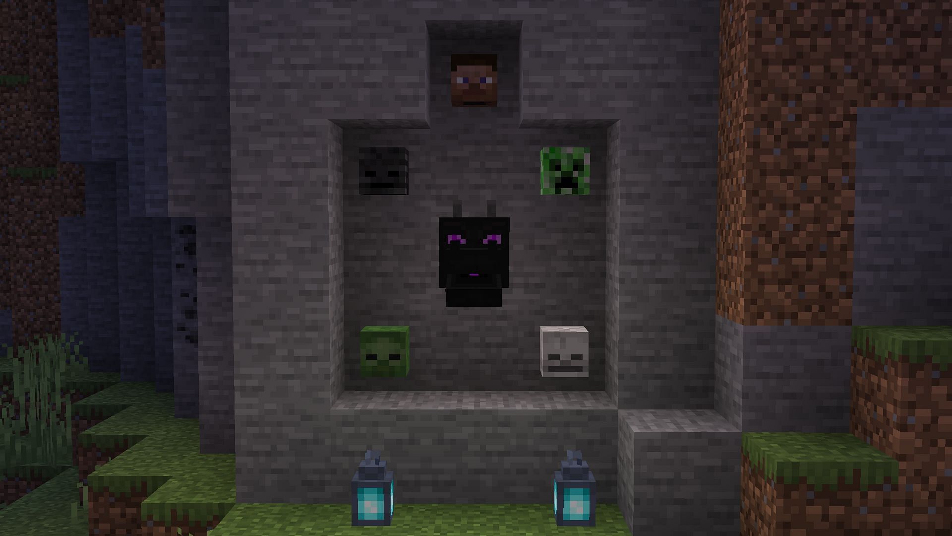 Mob heads placed on note blocks will play an ambient sound of that mob in Minecraft 1.20 Trails and Tales update (Image via Mojang)