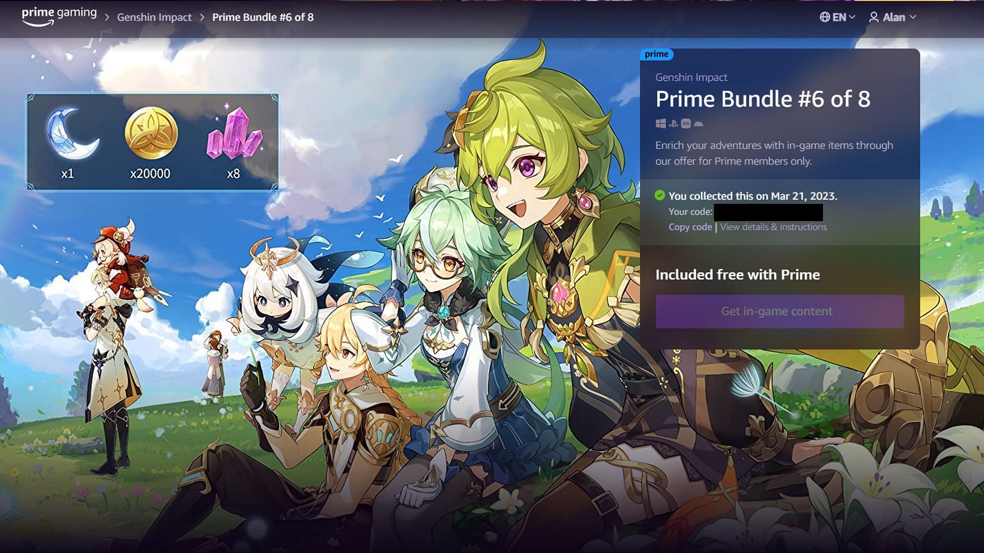 This is what the sixth bundle&#039;s webpage on March 2023 looked like (Image via HoYoverse, Amazon)
