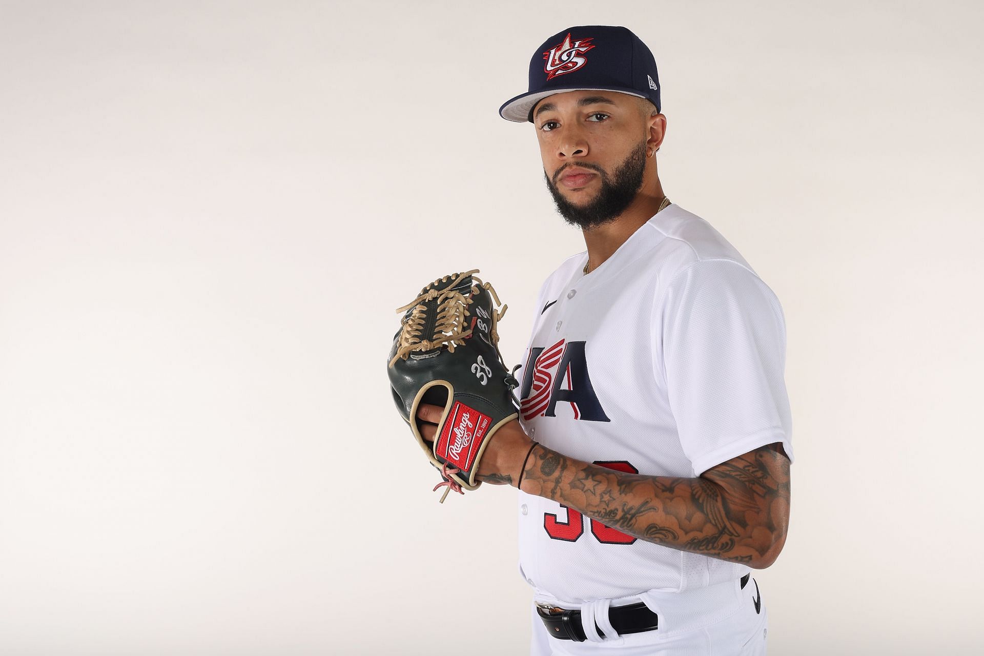Pitcher Devin Williams #38 of Team USA poses for a portrait ahead of the World Baseball Classic