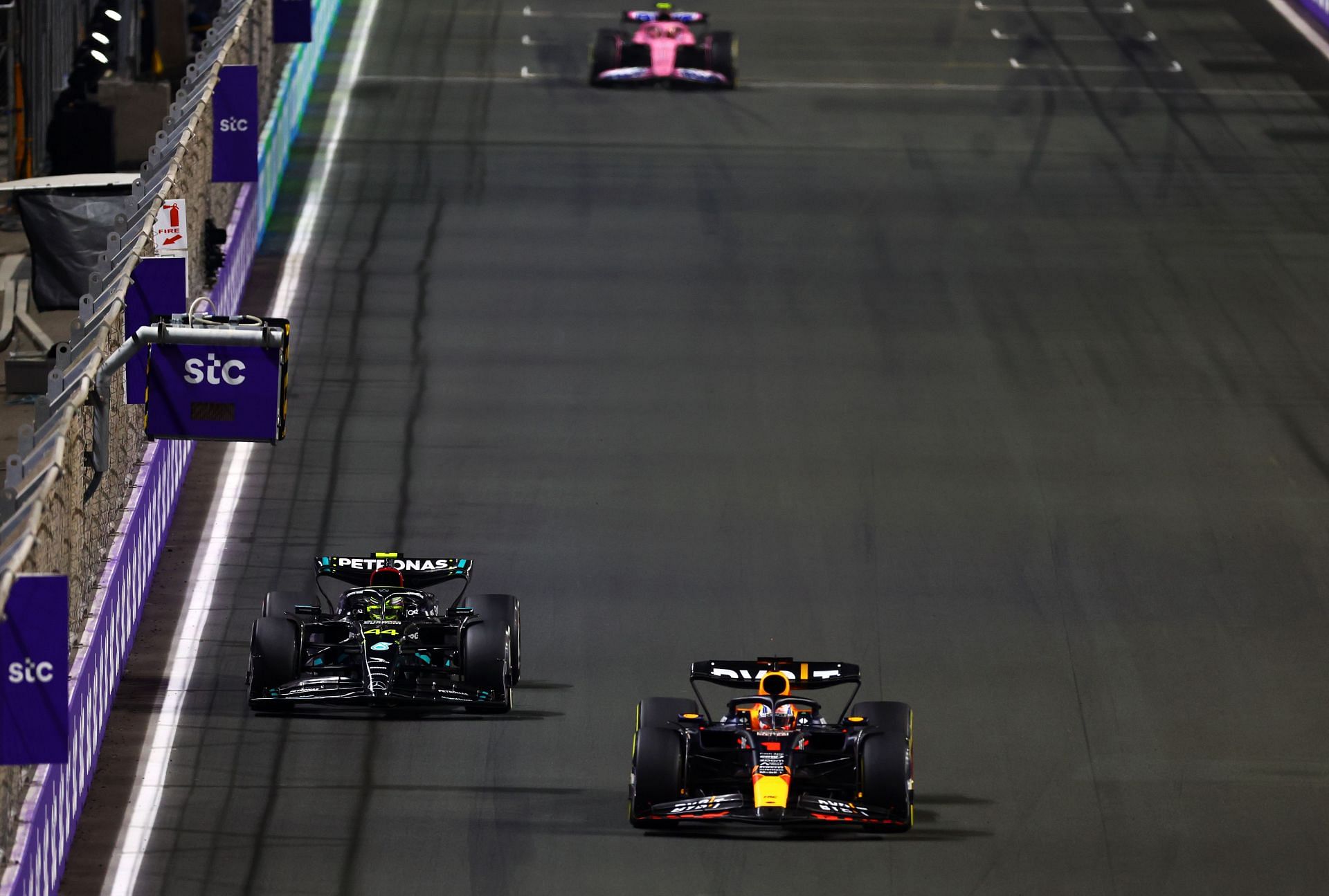 Max Verstappen at the F1 Grand Prix in Saudi Arabia [in the car in front]