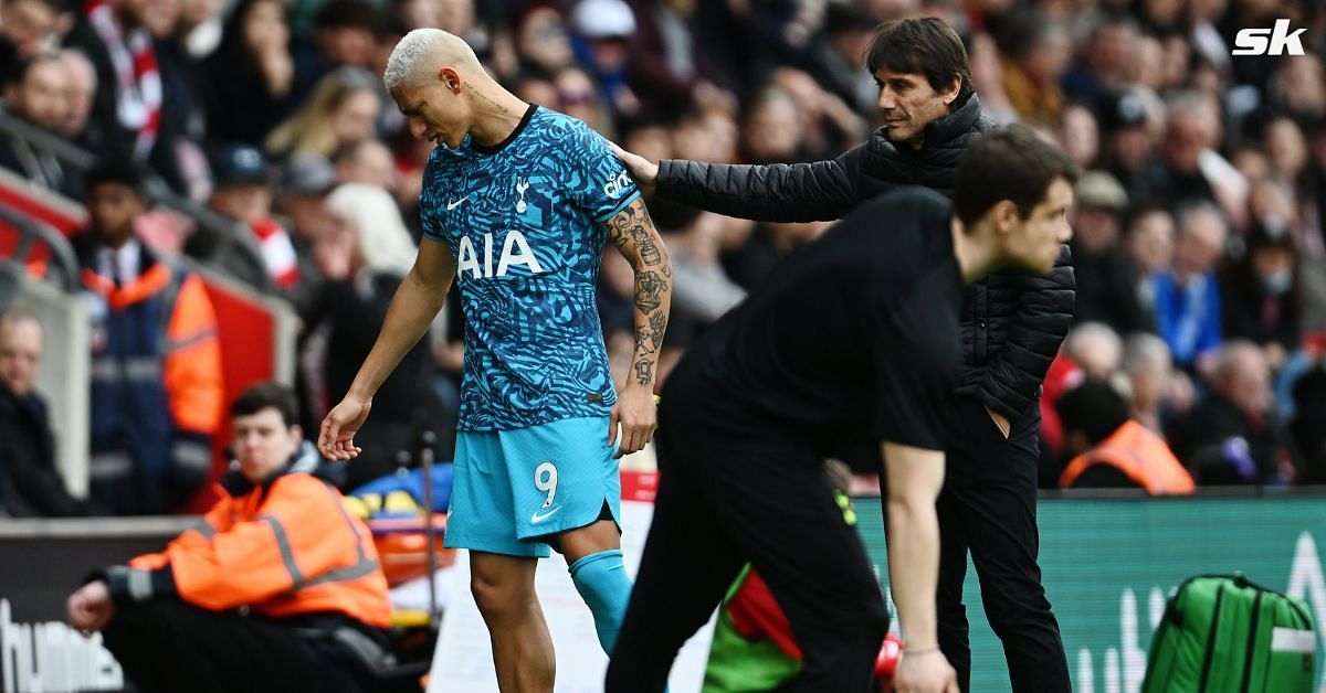 Tottenham Hotspur manager Conte consoles Richarlison after he picked up an injury